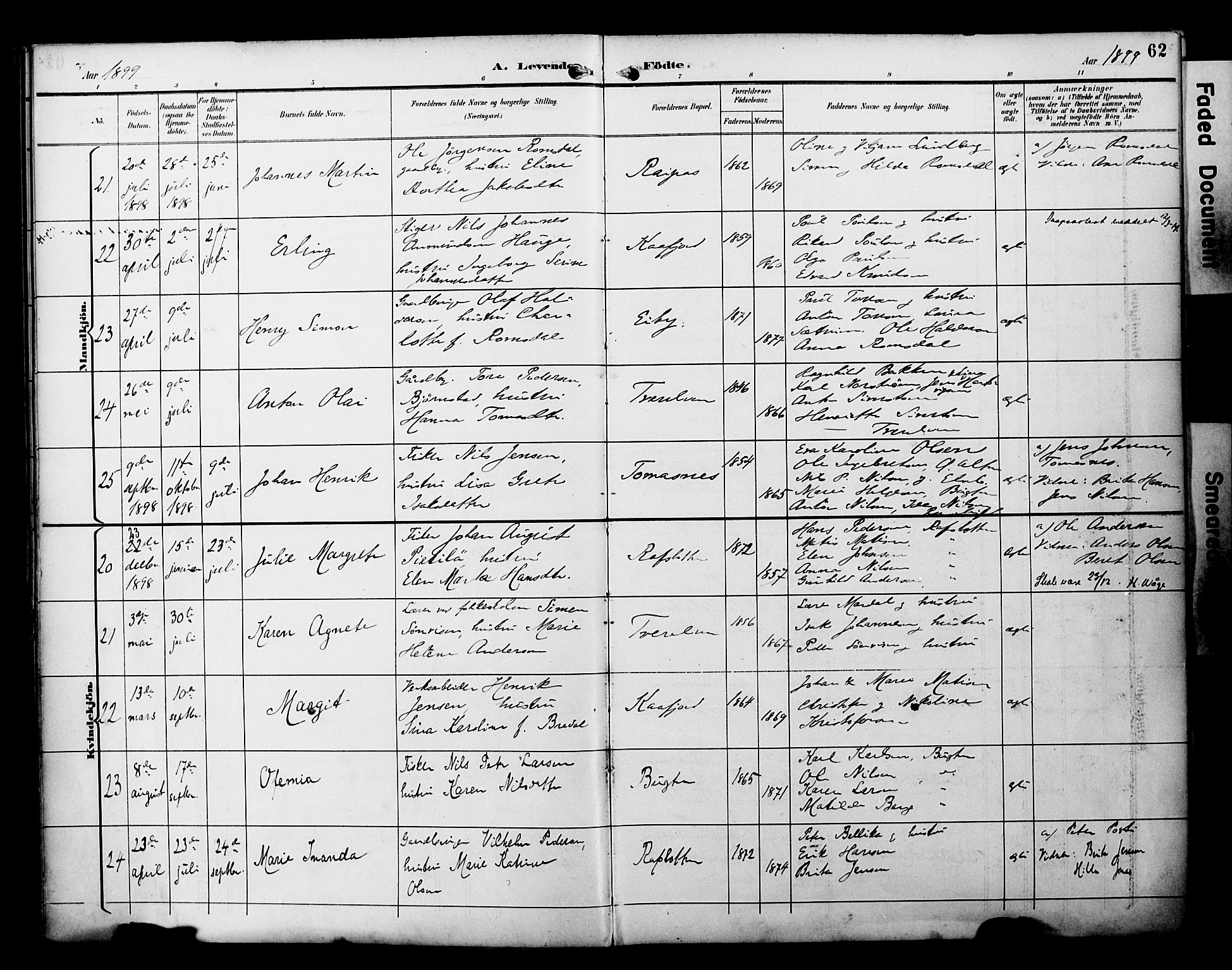 Alta sokneprestkontor, SATØ/S-1338/H/Ha/L0003.kirke: Parish register (official) no. 3, 1892-1904, p. 62