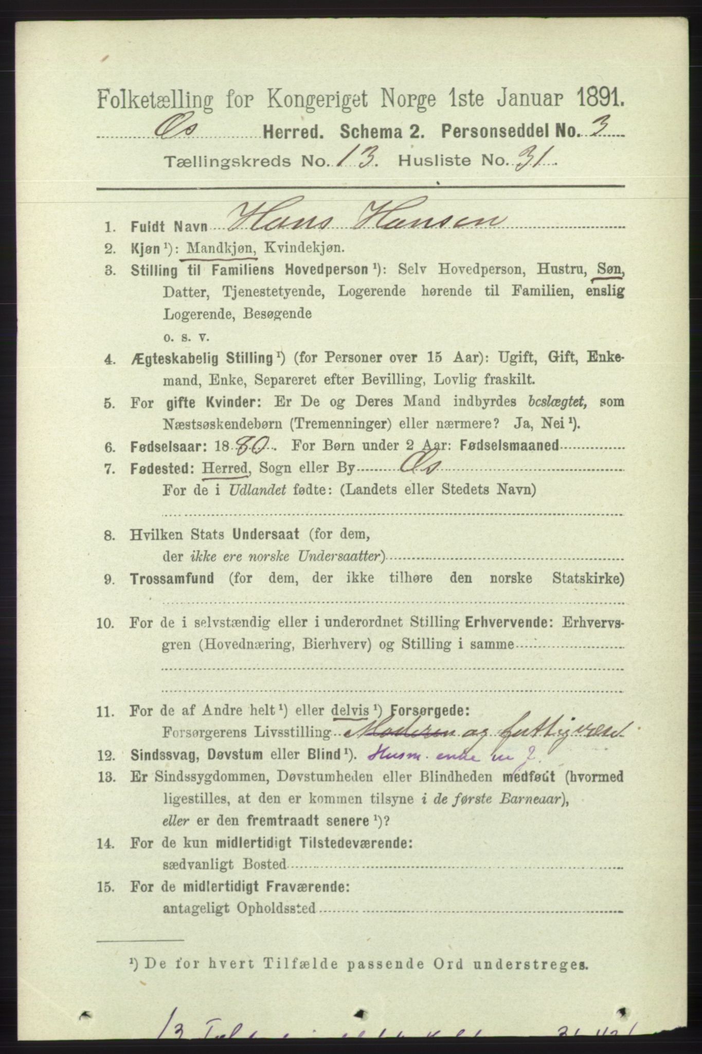 RA, 1891 census for 1243 Os, 1891, p. 2975