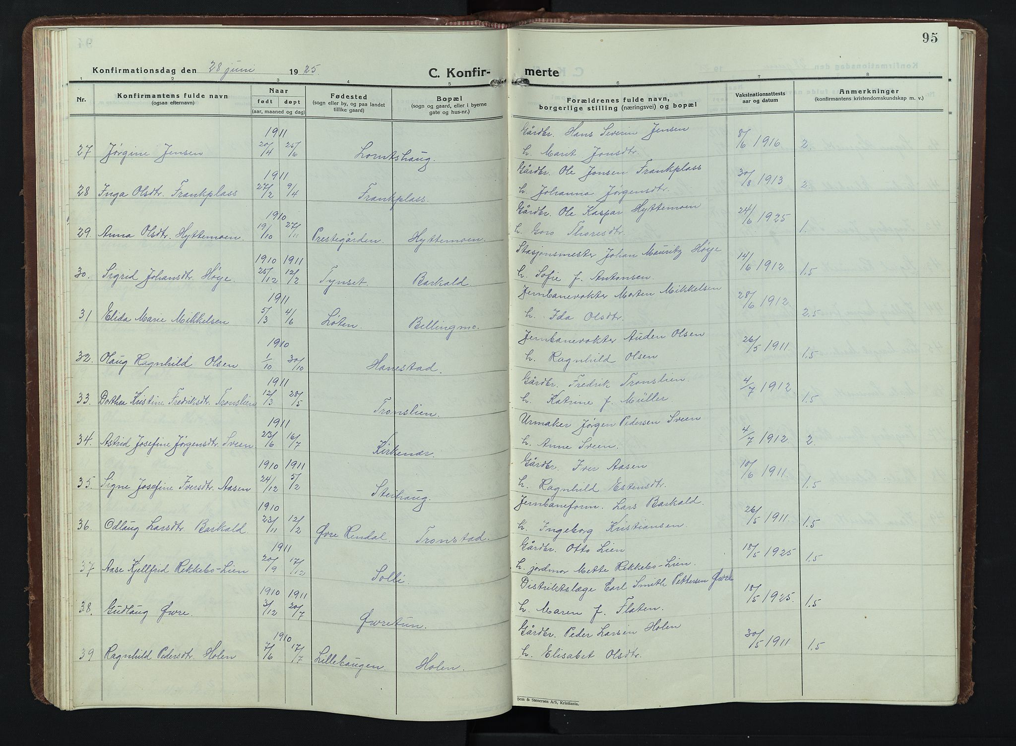 Alvdal prestekontor, AV/SAH-PREST-060/H/Ha/Hab/L0007: Parish register (copy) no. 7, 1924-1945, p. 95