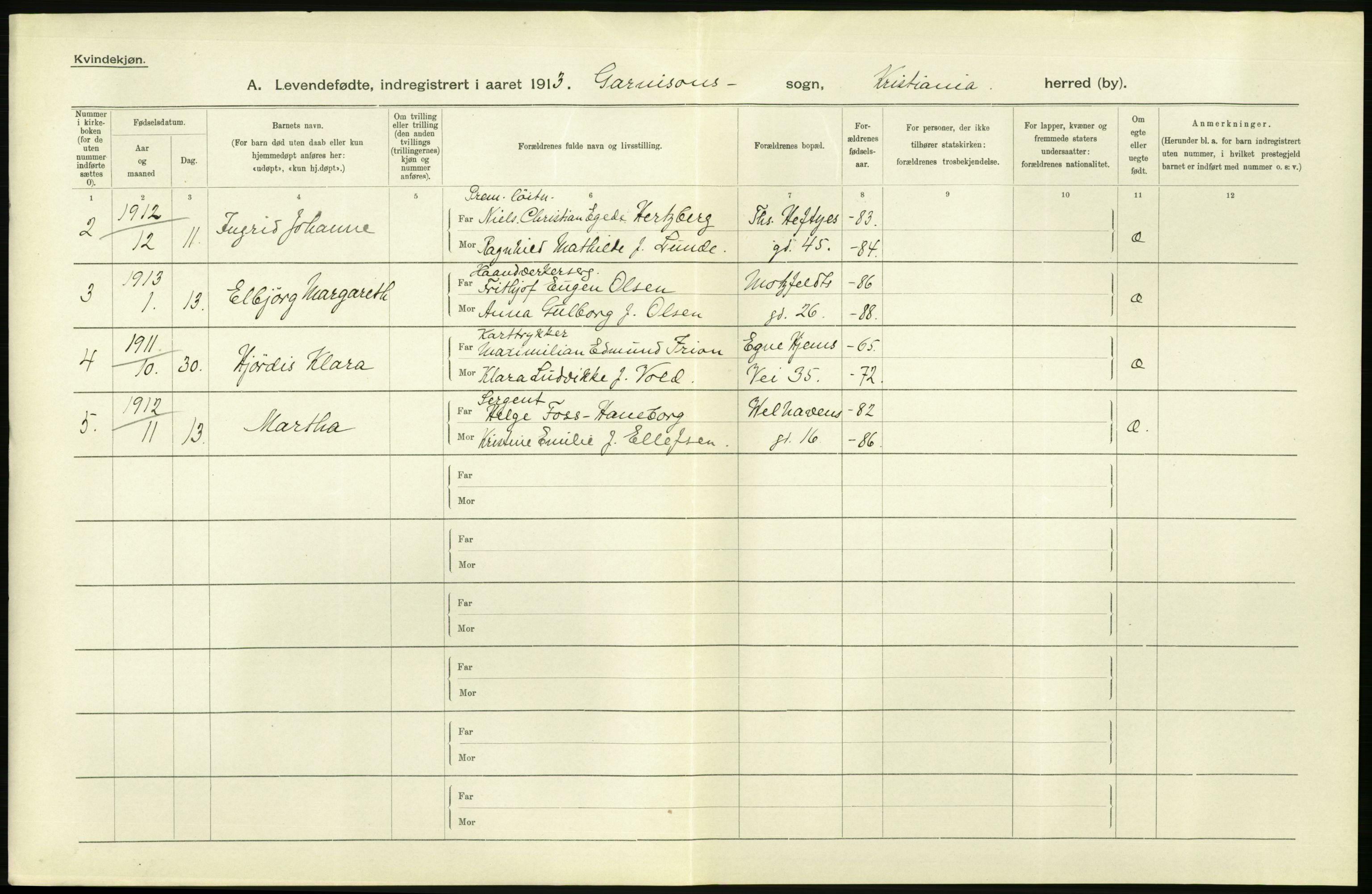 Statistisk sentralbyrå, Sosiodemografiske emner, Befolkning, AV/RA-S-2228/D/Df/Dfb/Dfbc/L0007: Kristiania: Levendefødte menn og kvinner., 1913, p. 754