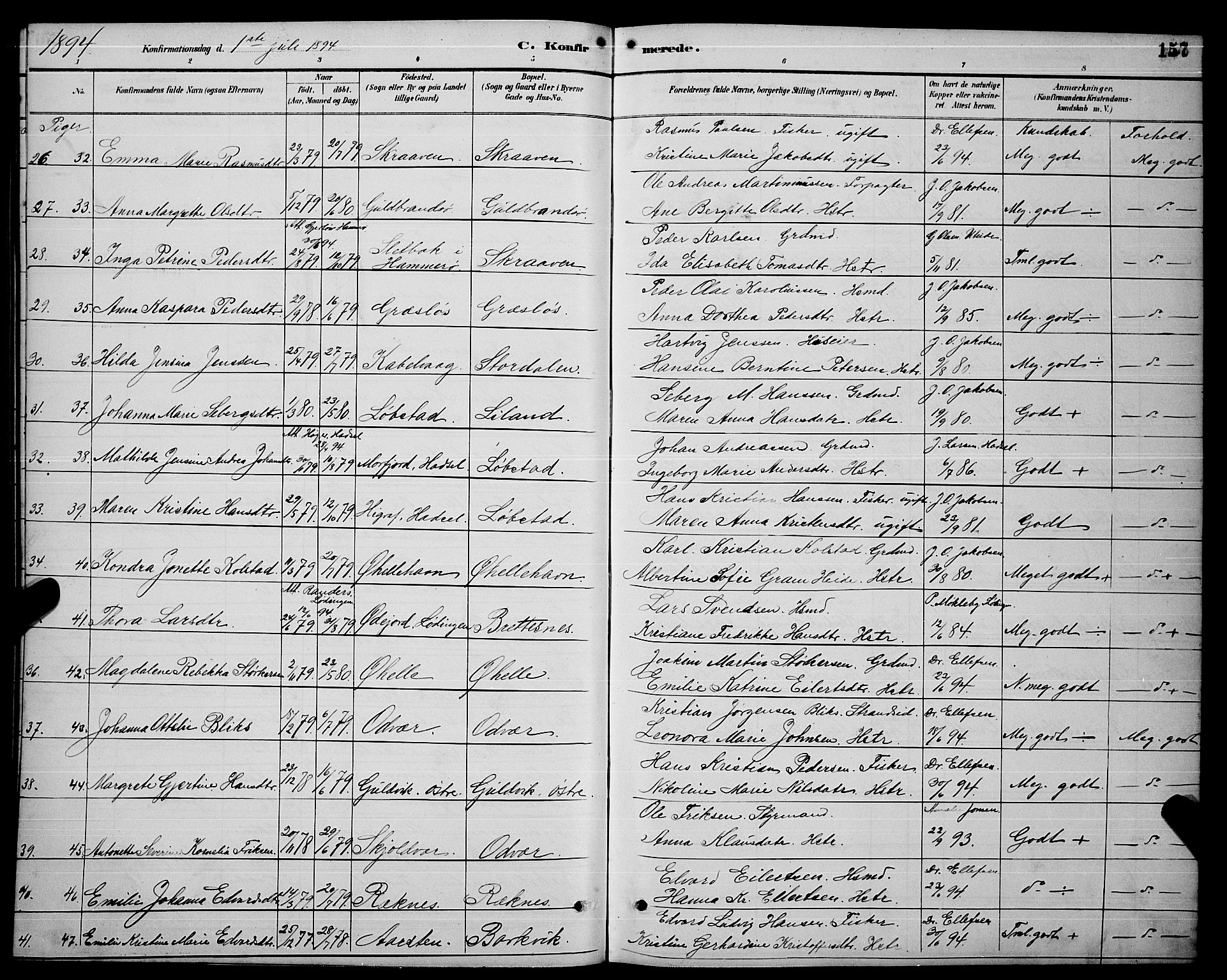 Ministerialprotokoller, klokkerbøker og fødselsregistre - Nordland, AV/SAT-A-1459/874/L1077: Parish register (copy) no. 874C06, 1891-1900, p. 157