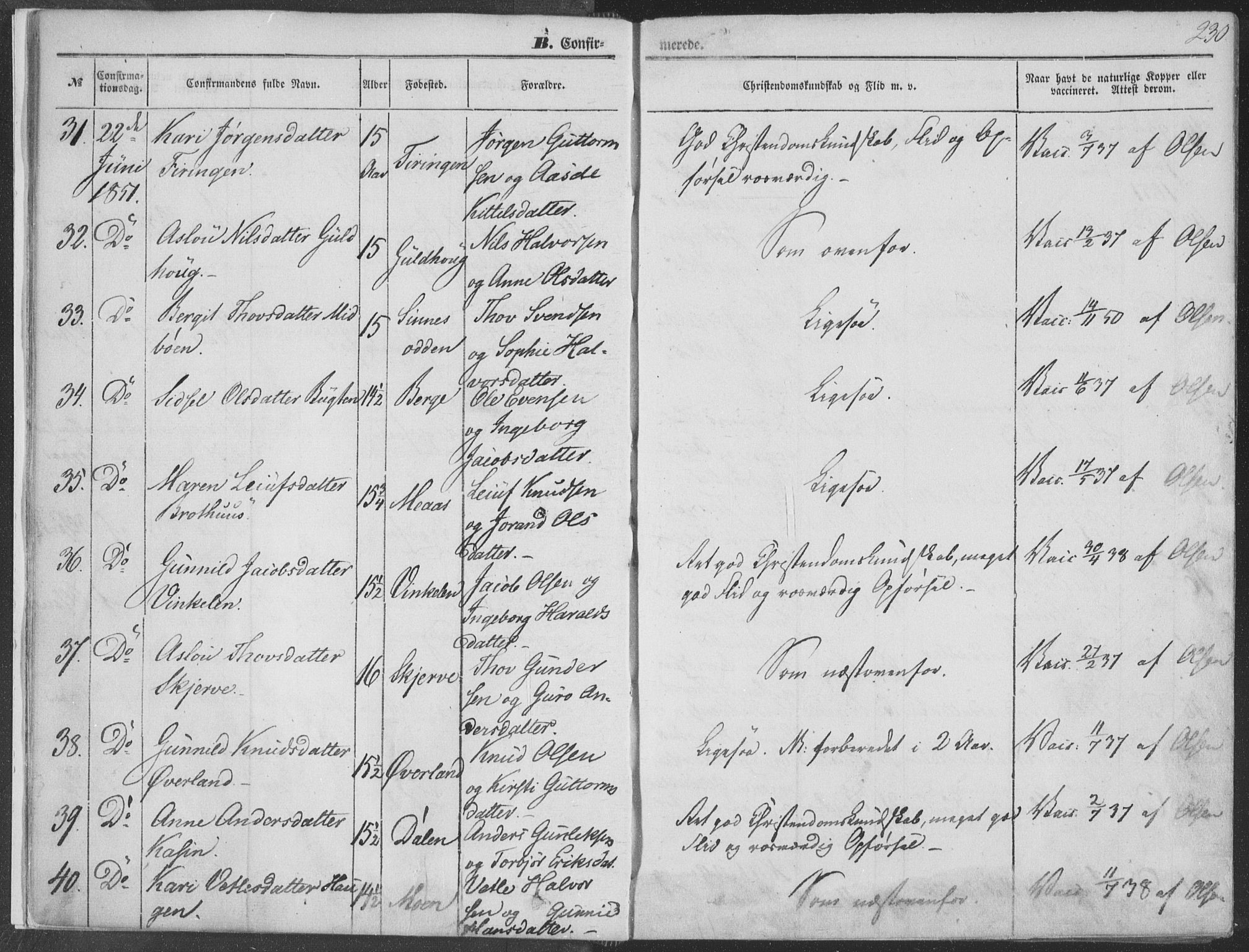 Seljord kirkebøker, AV/SAKO-A-20/F/Fa/L012b: Parish register (official) no. I 12B, 1850-1865, p. 230