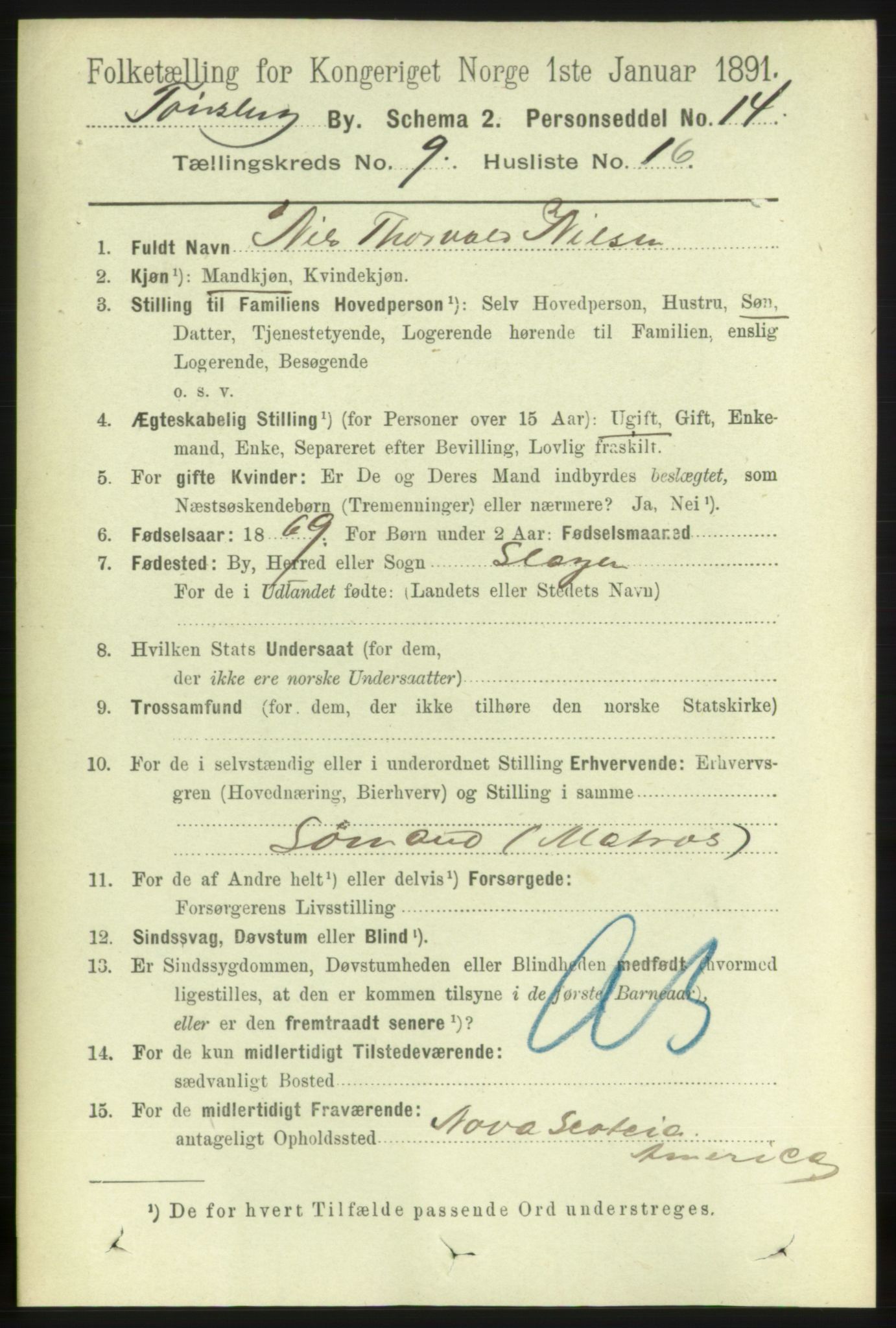 RA, 1891 census for 0705 Tønsberg, 1891, p. 3595