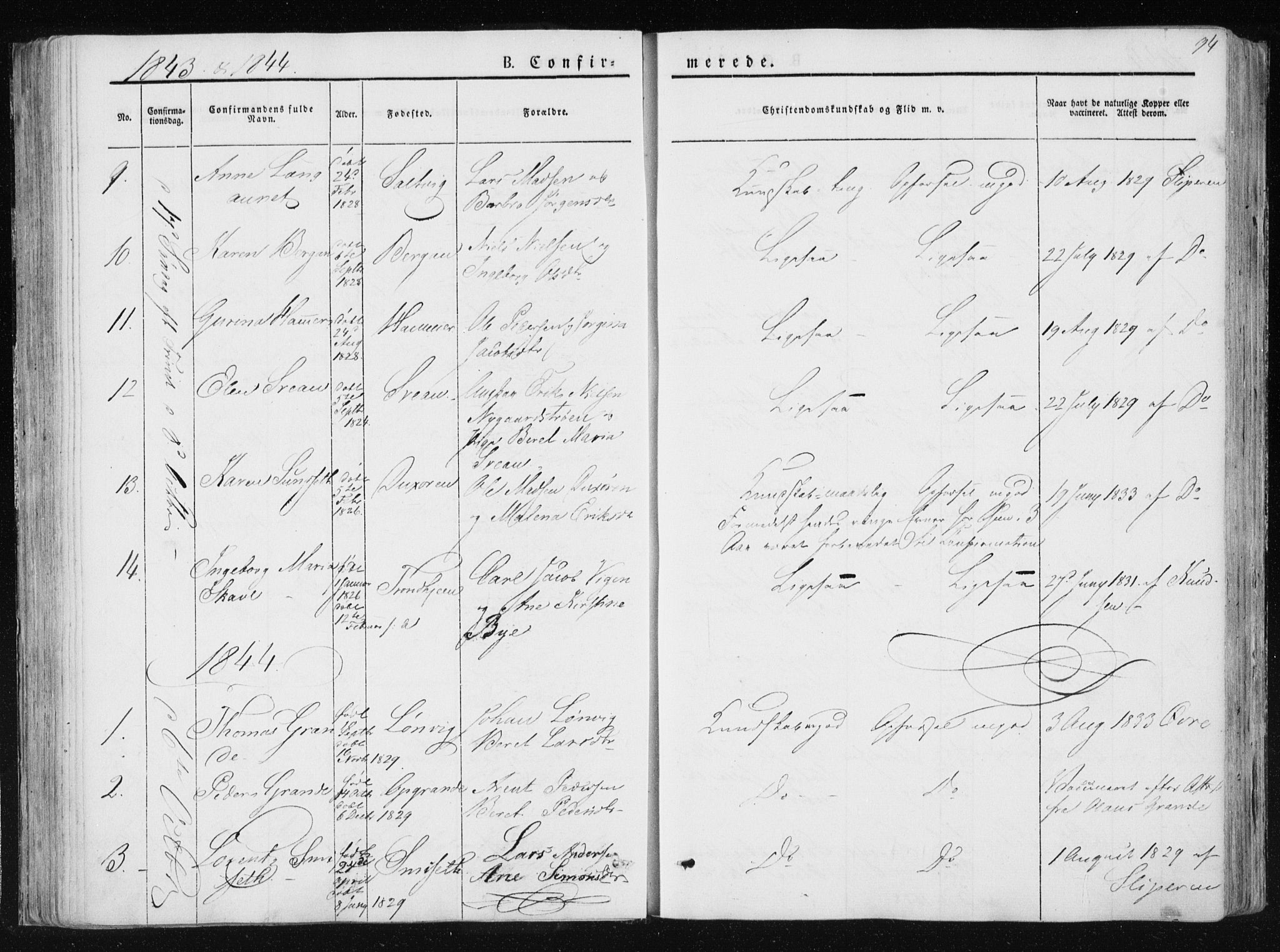 Ministerialprotokoller, klokkerbøker og fødselsregistre - Nord-Trøndelag, SAT/A-1458/733/L0323: Parish register (official) no. 733A02, 1843-1870, p. 94