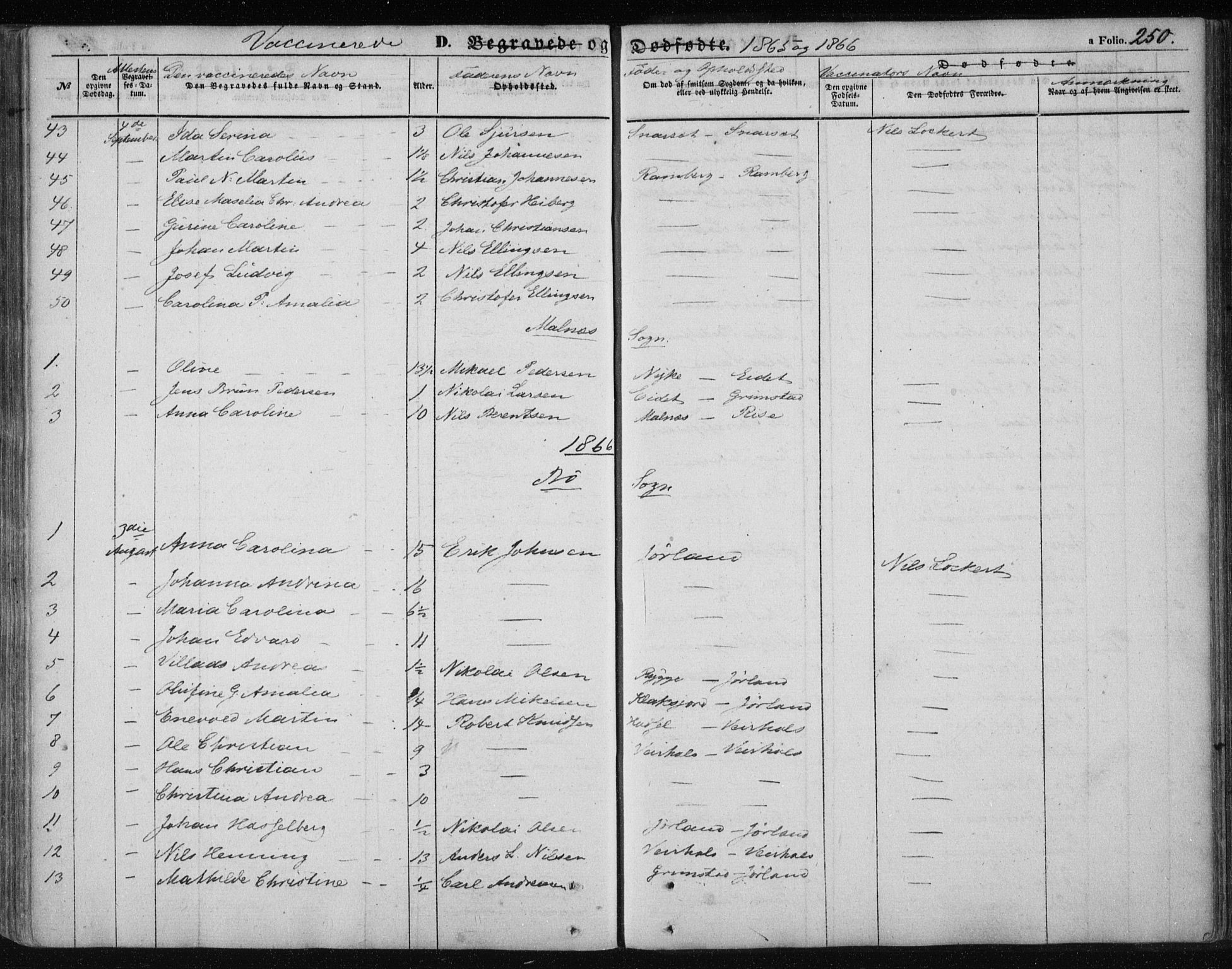 Ministerialprotokoller, klokkerbøker og fødselsregistre - Nordland, SAT/A-1459/891/L1300: Parish register (official) no. 891A05, 1856-1870, p. 250