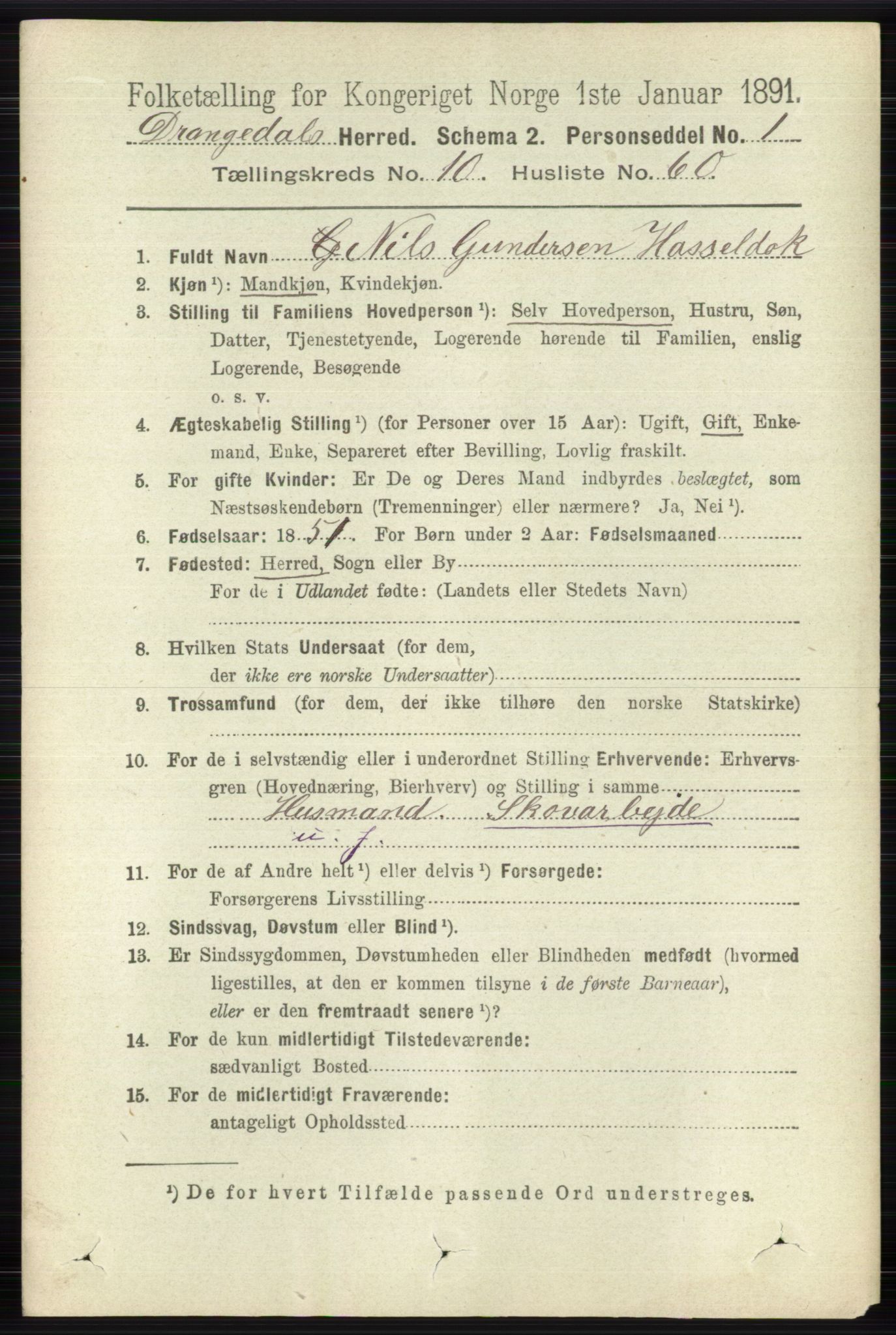 RA, 1891 census for 0817 Drangedal, 1891, p. 3800