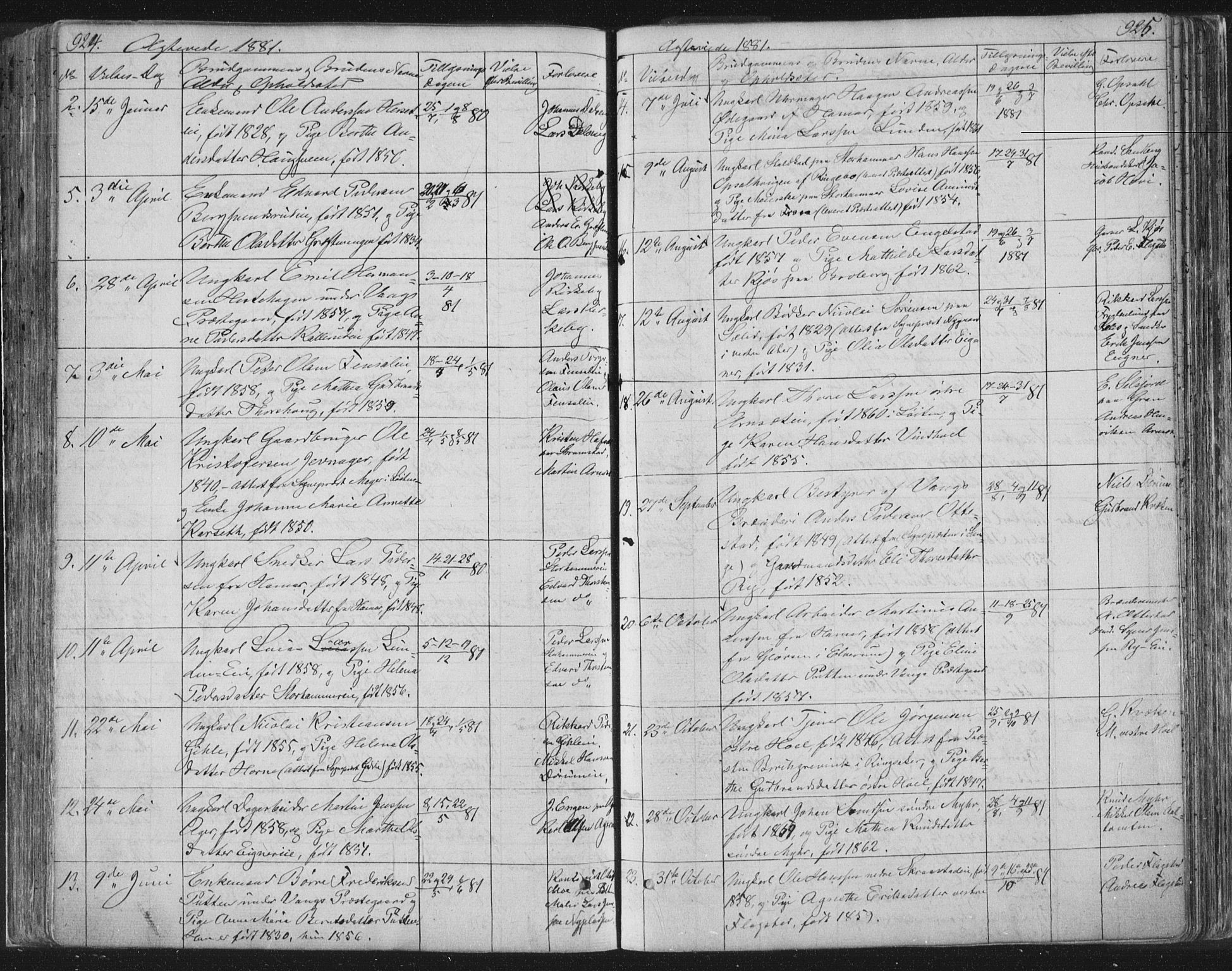 Vang prestekontor, Hedmark, AV/SAH-PREST-008/H/Ha/Hab/L0010B: Parish register (copy) no. 10b, 1854-1896, p. 924-925