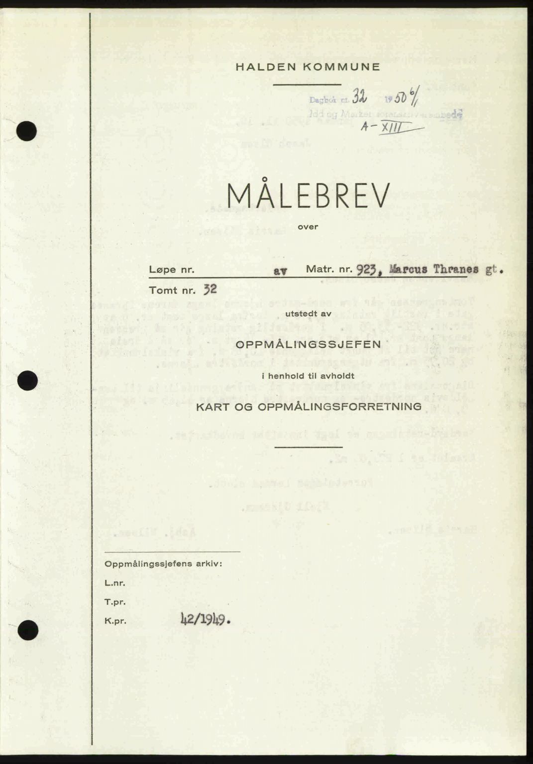 Idd og Marker sorenskriveri, AV/SAO-A-10283/G/Gb/Gbb/L0013: Mortgage book no. A13, 1949-1950, Diary no: : 32/1950