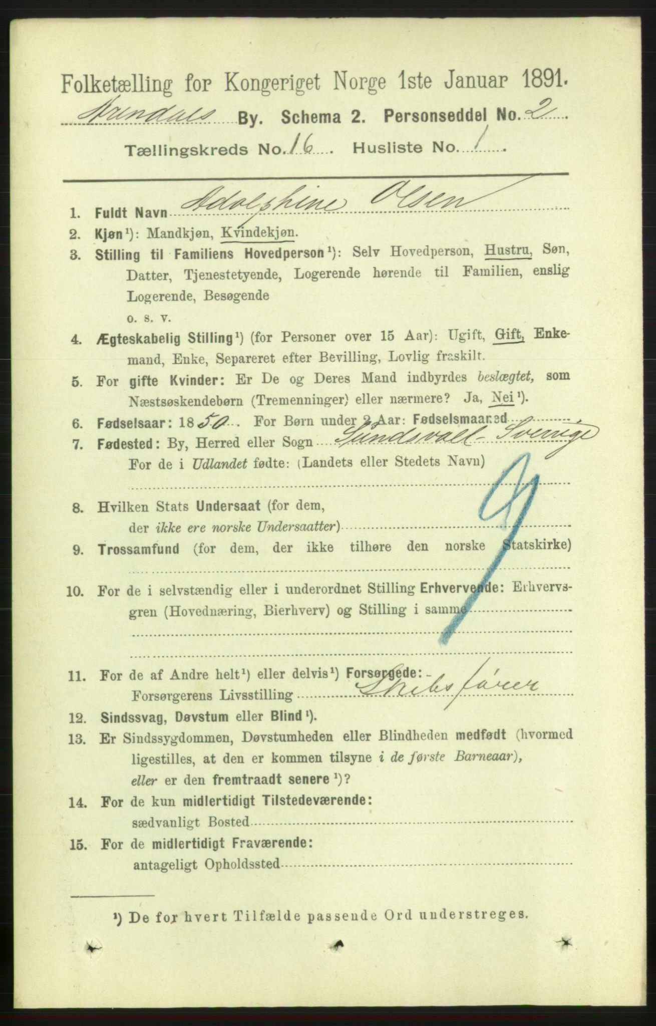 RA, 1891 census for 0903 Arendal, 1891, p. 5361