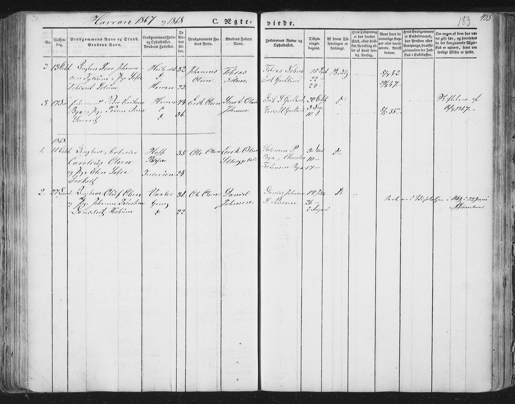 Ministerialprotokoller, klokkerbøker og fødselsregistre - Nord-Trøndelag, AV/SAT-A-1458/758/L0513: Parish register (official) no. 758A02 /3, 1839-1868, p. 183