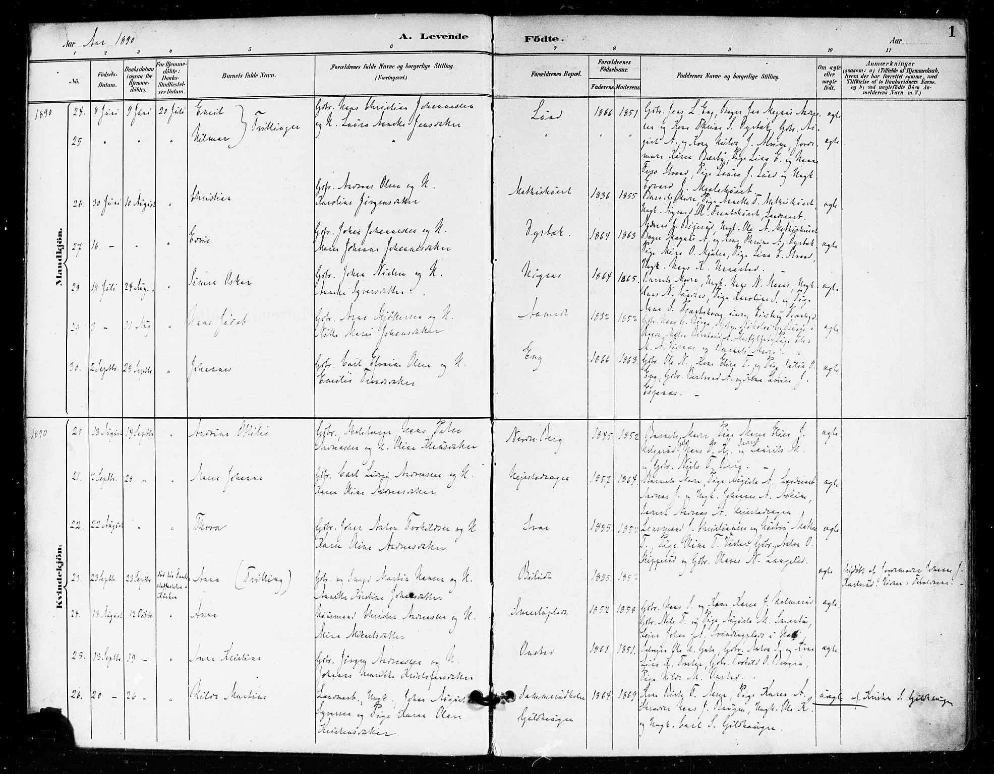 Skiptvet prestekontor Kirkebøker, AV/SAO-A-20009/F/Fa/L0010: Parish register (official) no. 10, 1890-1900, p. 1