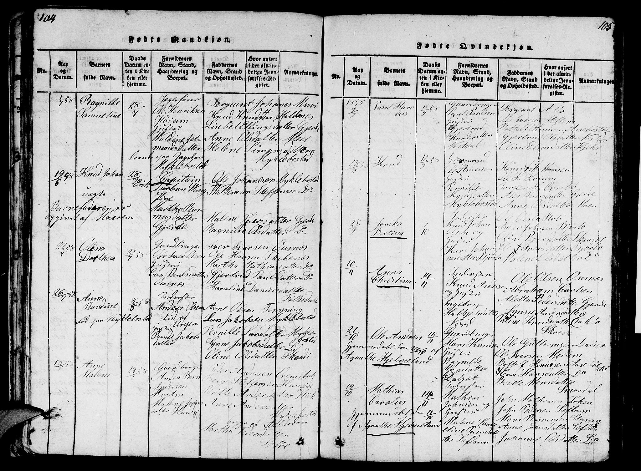 Eid sokneprestembete, AV/SAB-A-82301/H/Hab/Haba/L0001: Parish register (copy) no. A 1, 1816-1862, p. 104-105
