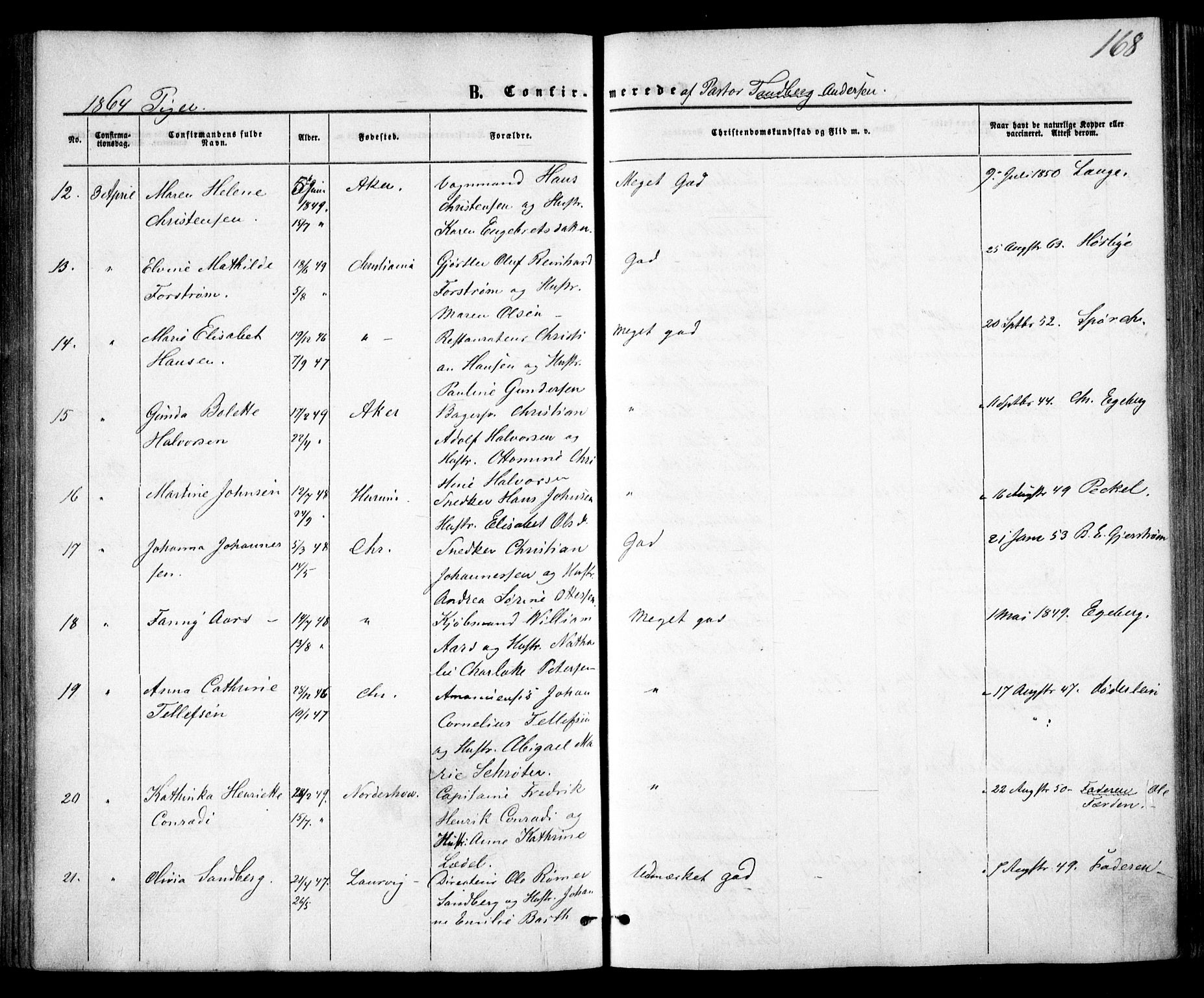 Trefoldighet prestekontor Kirkebøker, SAO/A-10882/F/Fb/L0001: Parish register (official) no. II 1, 1858-1871, p. 168