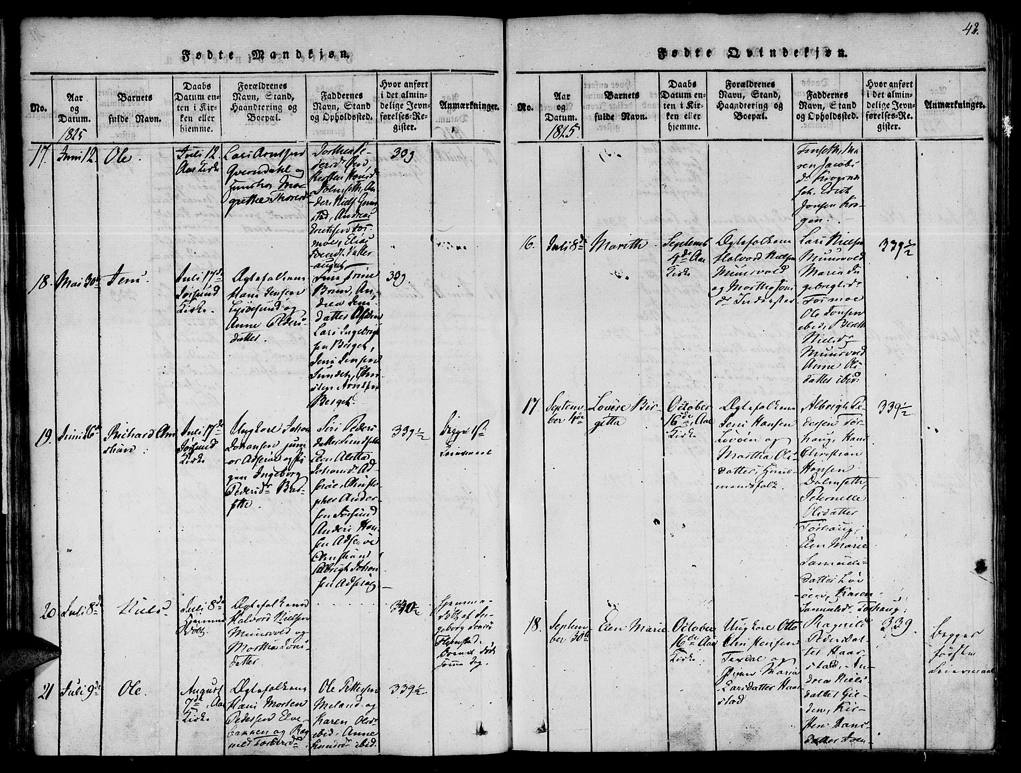 Ministerialprotokoller, klokkerbøker og fødselsregistre - Sør-Trøndelag, AV/SAT-A-1456/655/L0675: Parish register (official) no. 655A04, 1818-1830, p. 42