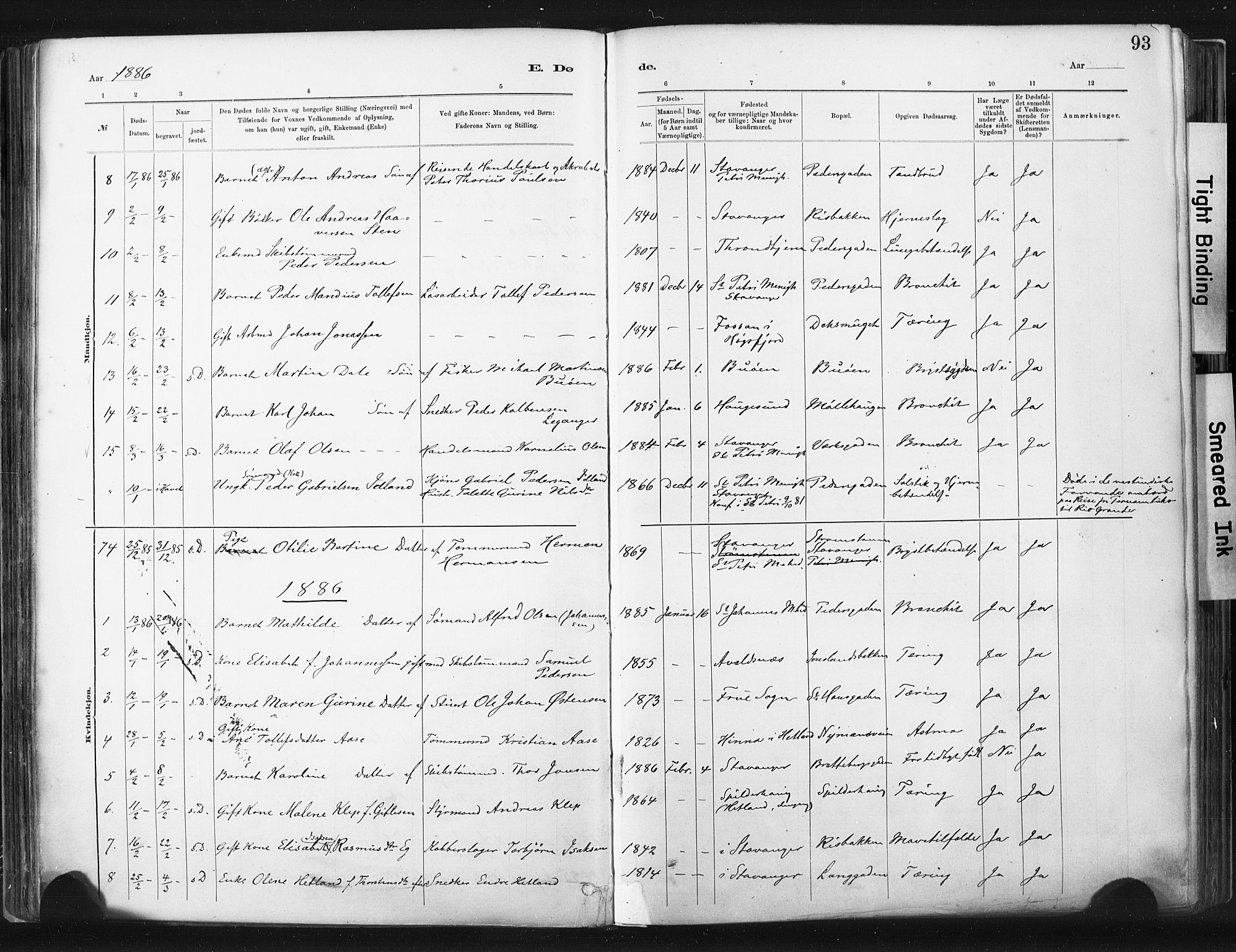 St. Johannes sokneprestkontor, SAST/A-101814/001/30/30BA/L0003: Parish register (official) no. A 3, 1885-1910, p. 93