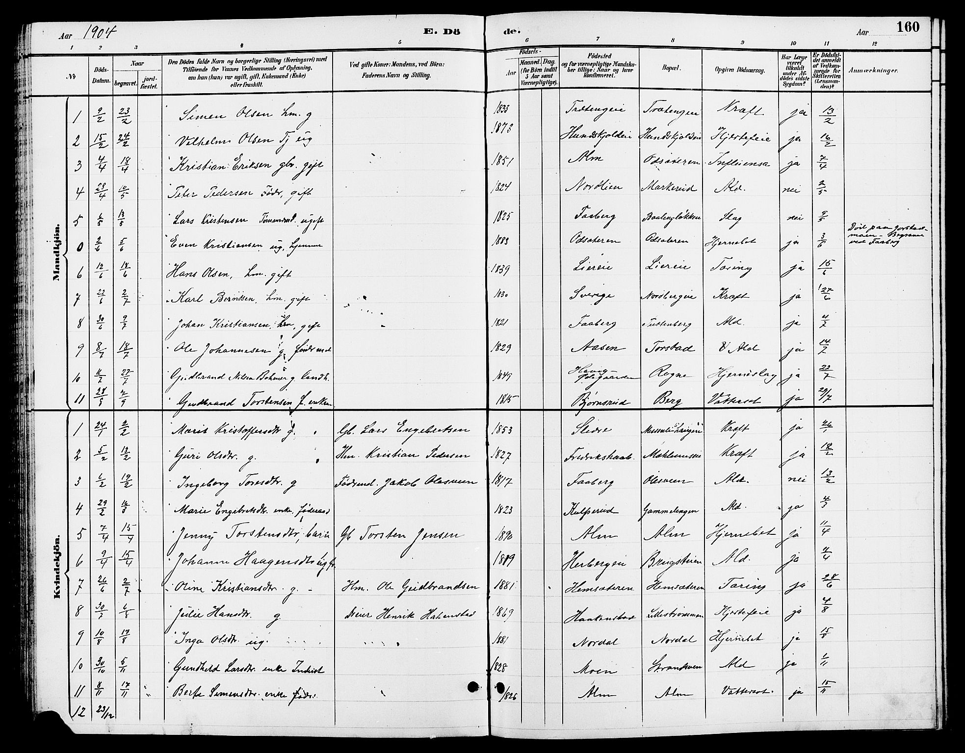 Ringsaker prestekontor, AV/SAH-PREST-014/L/La/L0013: Parish register (copy) no. 13, 1891-1904, p. 160