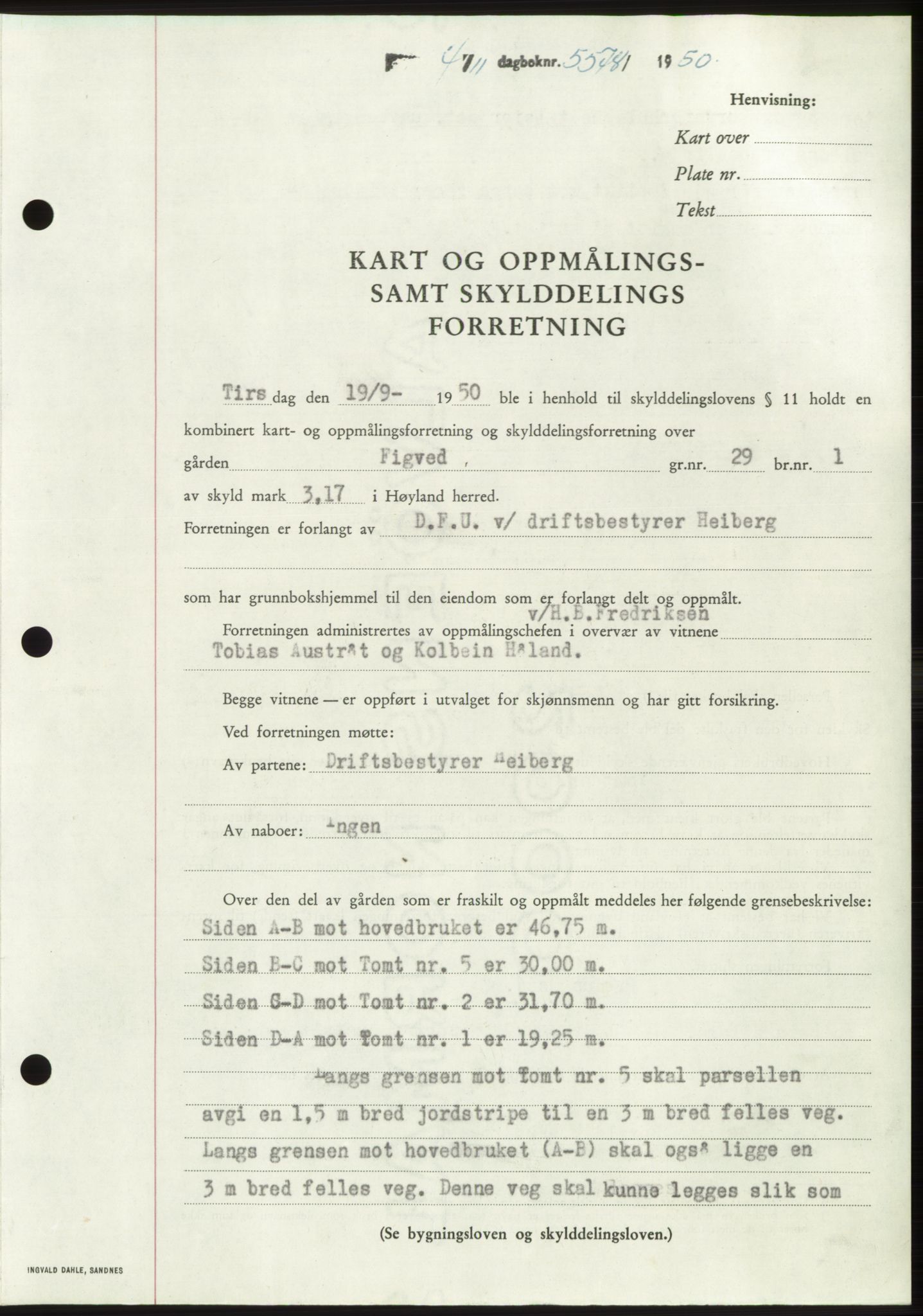 Jæren sorenskriveri, SAST/A-100310/03/G/Gba/L0110: Mortgage book, 1950-1950, Diary no: : 5578/1950
