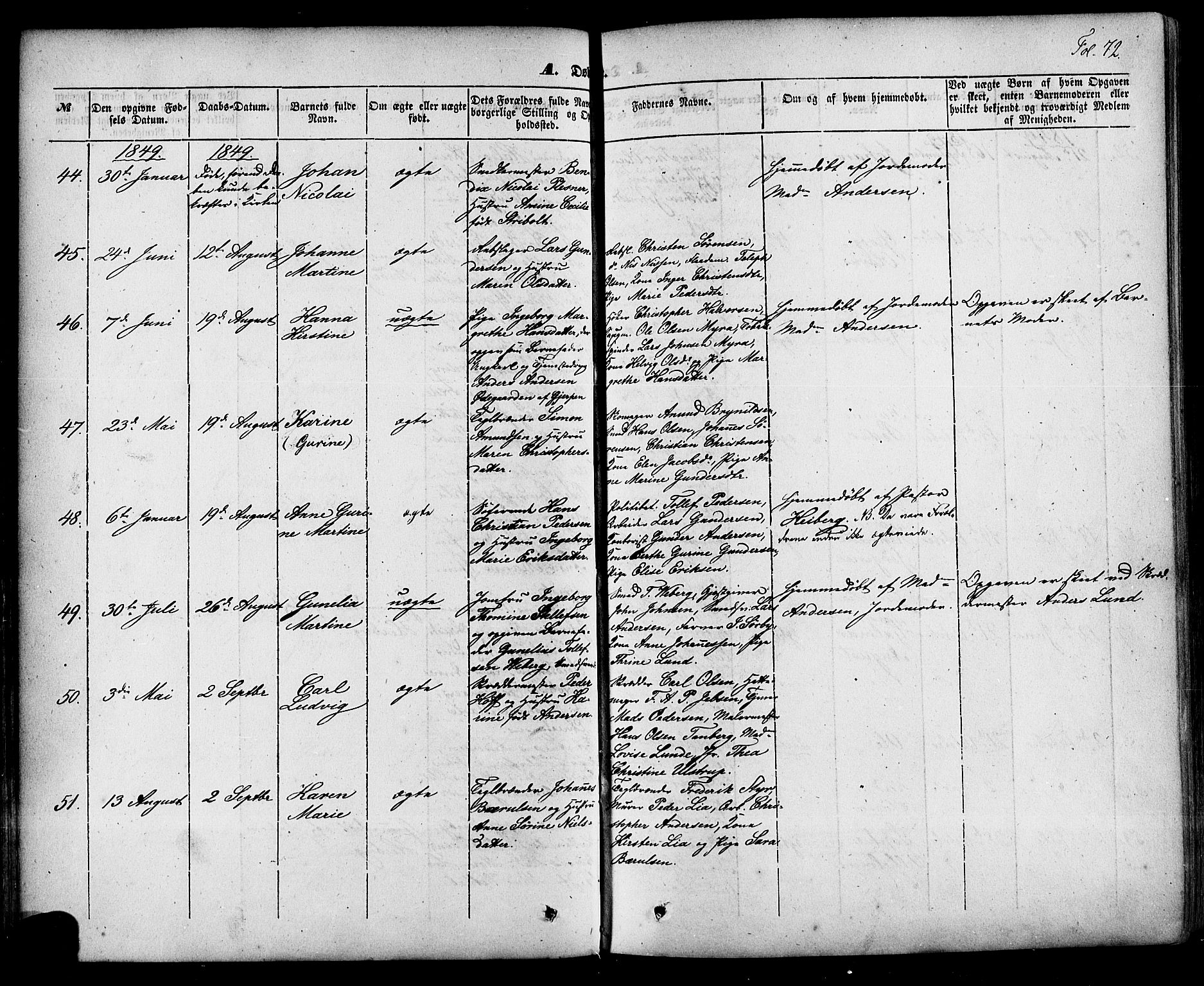 Skien kirkebøker, AV/SAKO-A-302/F/Fa/L0006a: Parish register (official) no. 6A, 1843-1856, p. 72