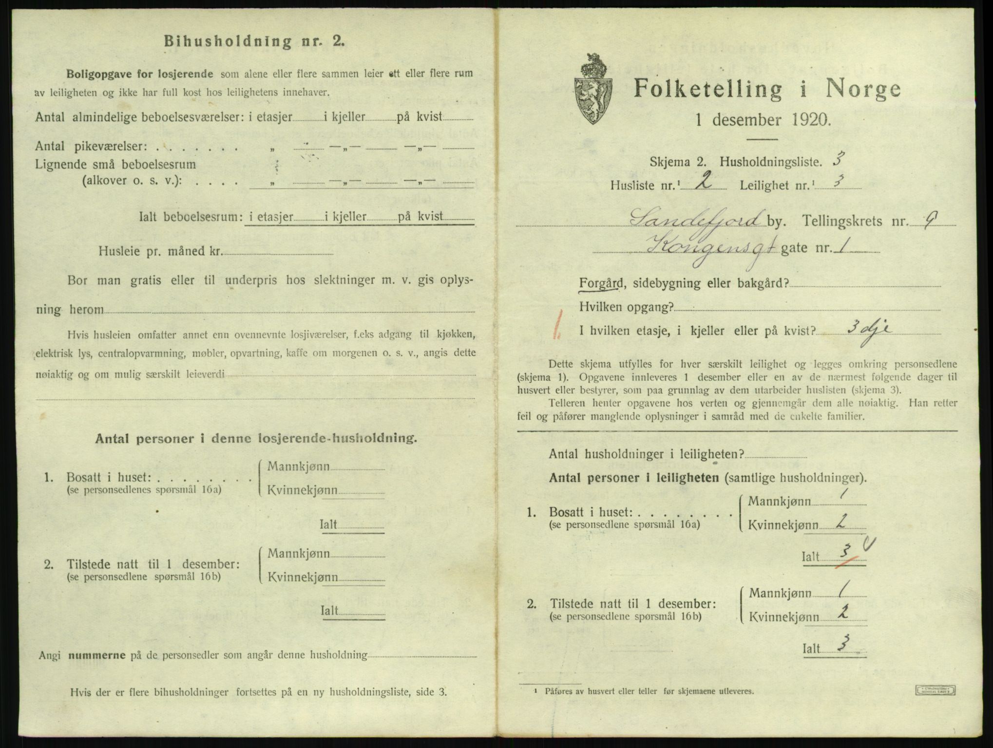 SAKO, 1920 census for Sandefjord, 1920, p. 3424