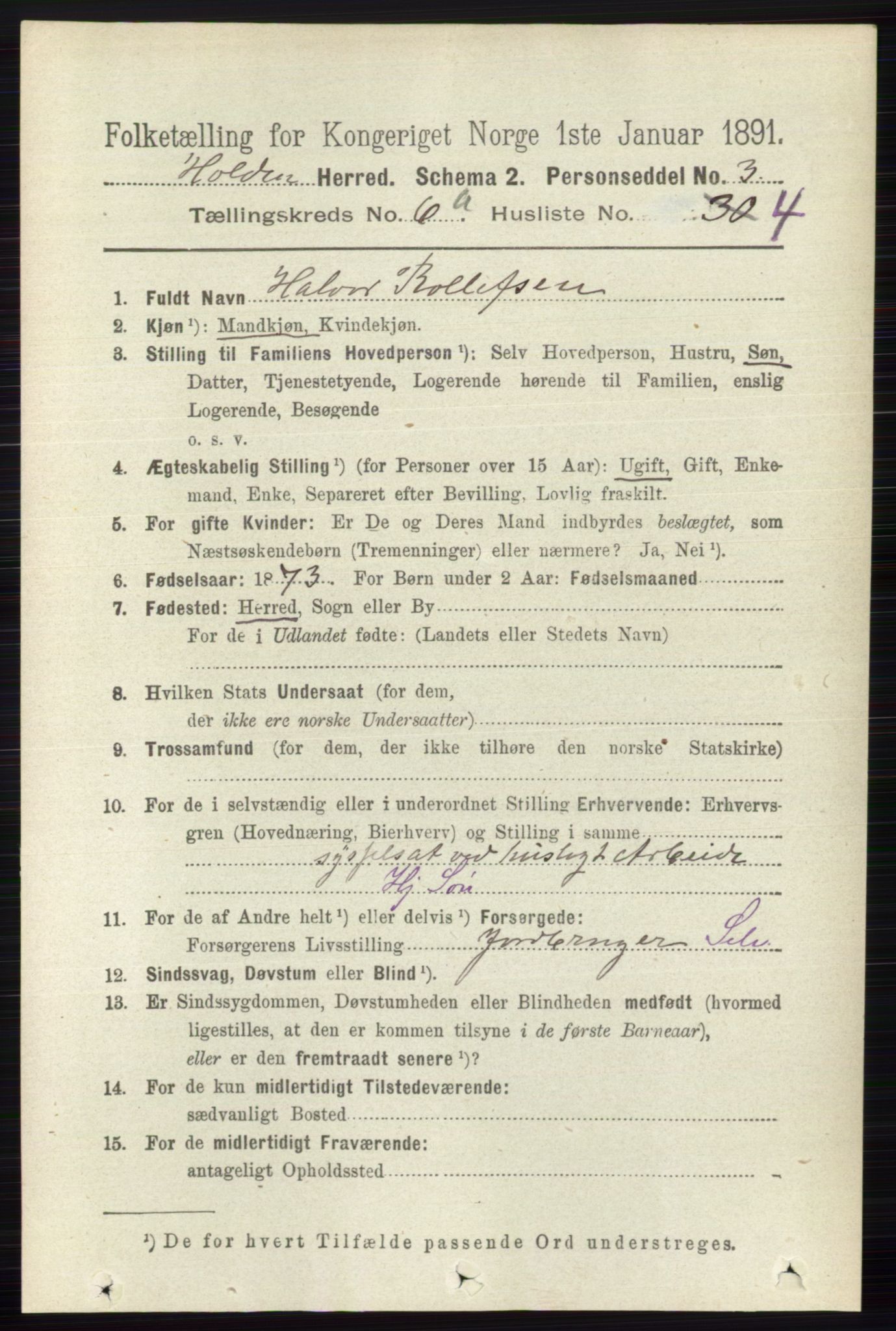 RA, 1891 census for 0819 Holla, 1891, p. 2882