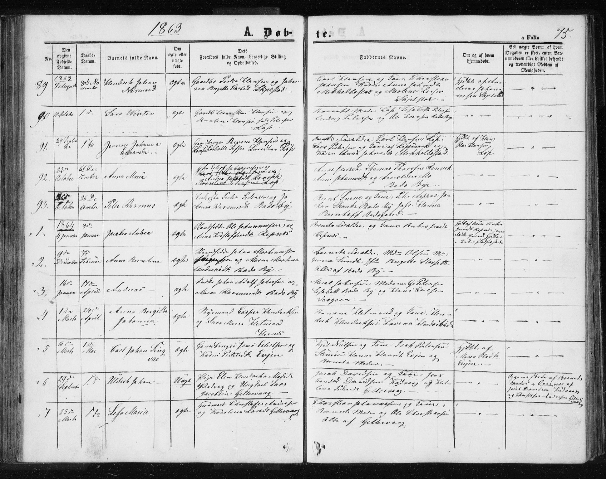 Ministerialprotokoller, klokkerbøker og fødselsregistre - Nordland, SAT/A-1459/801/L0028: Parish register (copy) no. 801C03, 1855-1867, p. 75