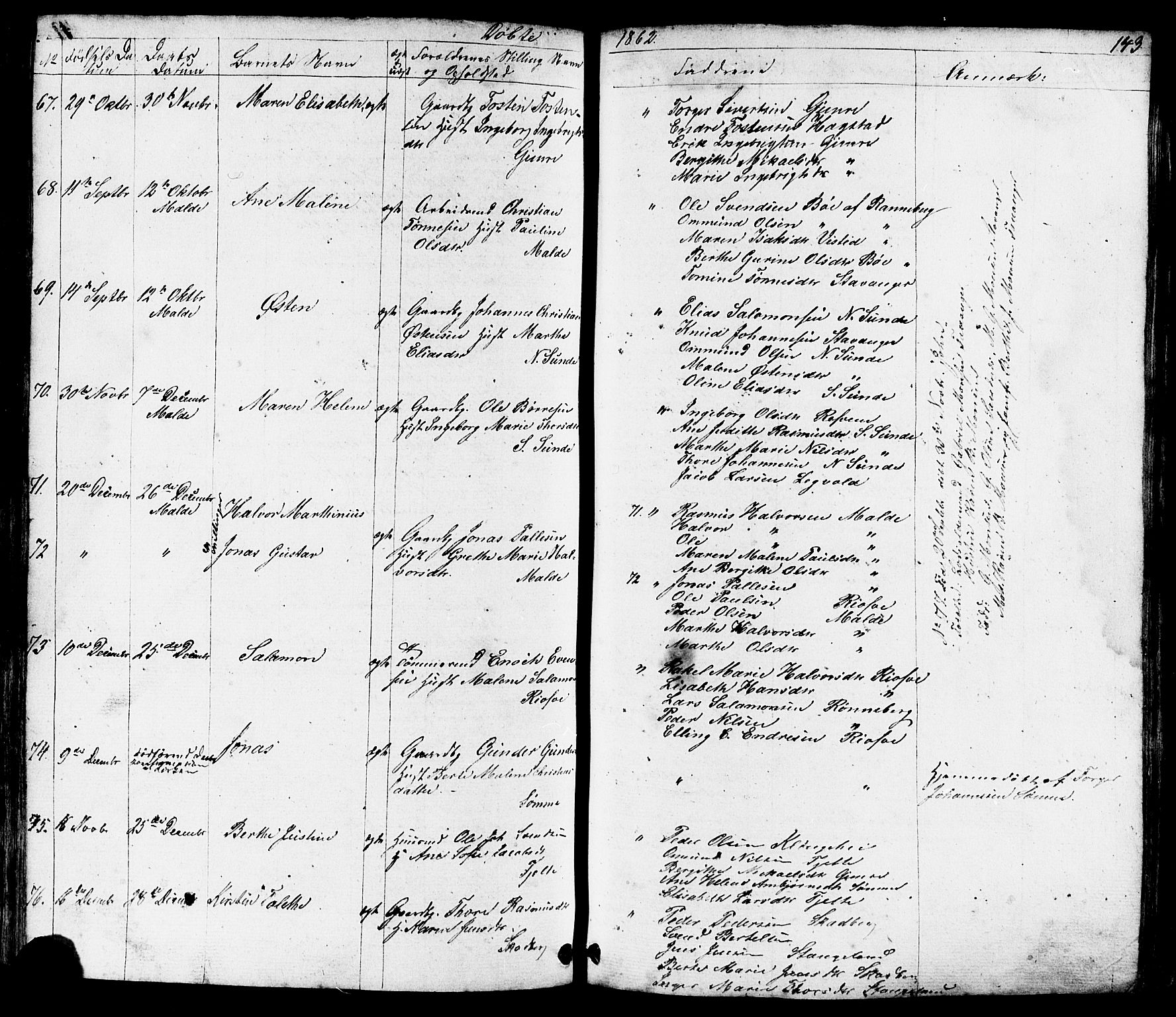 Håland sokneprestkontor, AV/SAST-A-101802/001/30BB/L0002: Parish register (copy) no. B 2, 1845-1872, p. 143