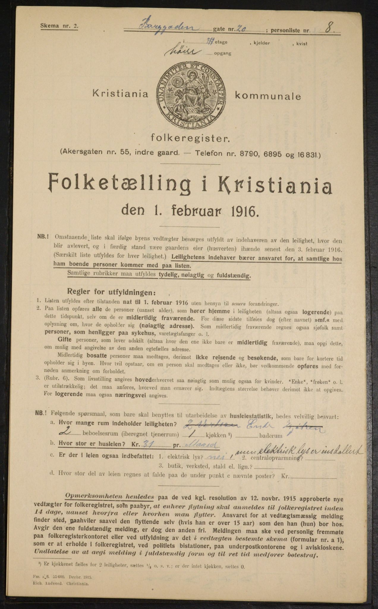 OBA, Municipal Census 1916 for Kristiania, 1916, p. 8107
