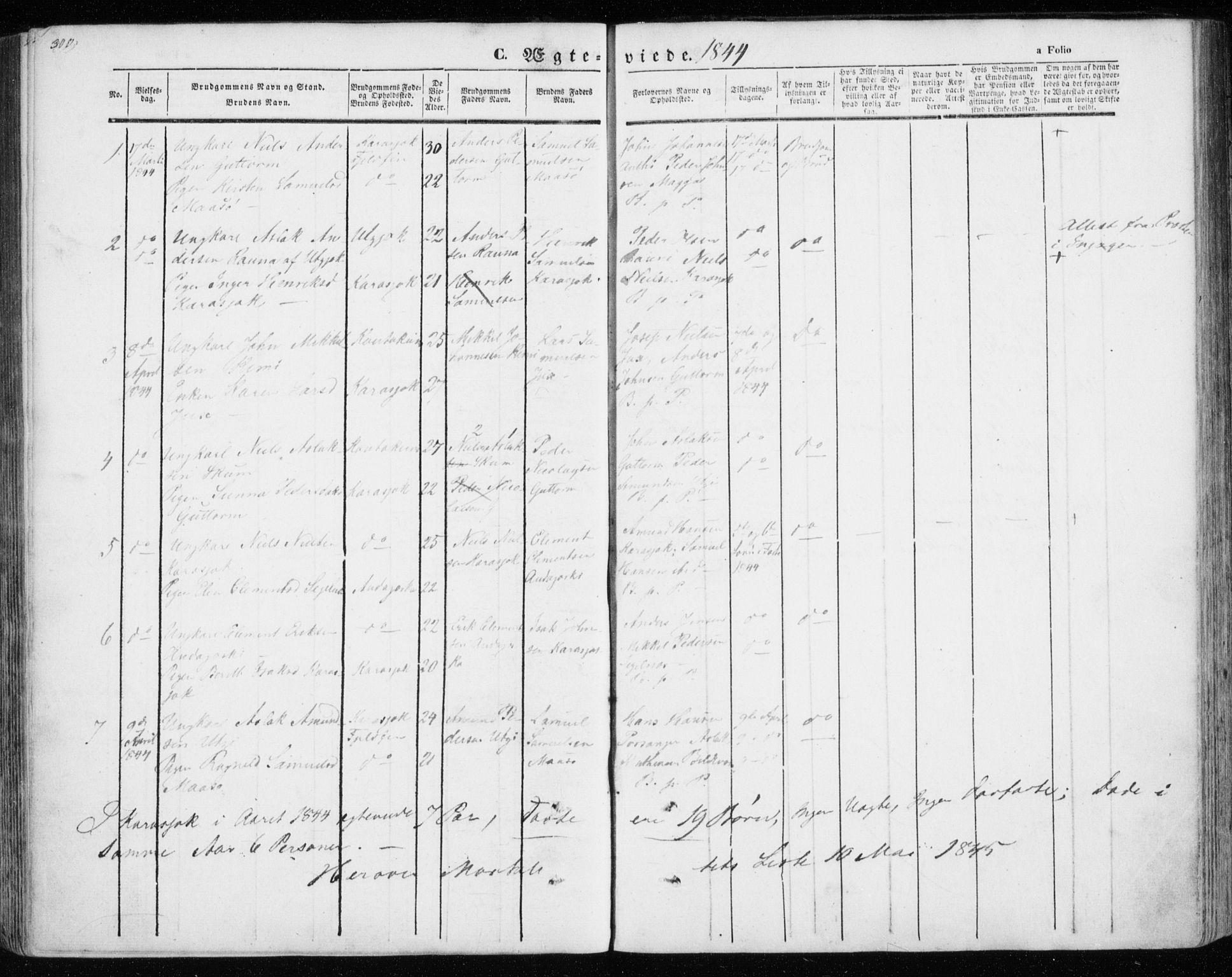 Kistrand/Porsanger sokneprestembete, SATØ/S-1351/H/Ha/L0012.kirke: Parish register (official) no. 12, 1843-1871, p. 300-301
