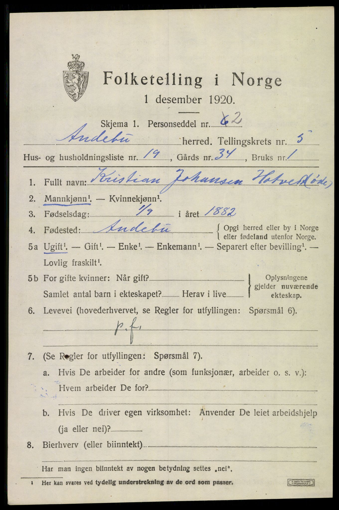 SAKO, 1920 census for Andebu, 1920, p. 2810