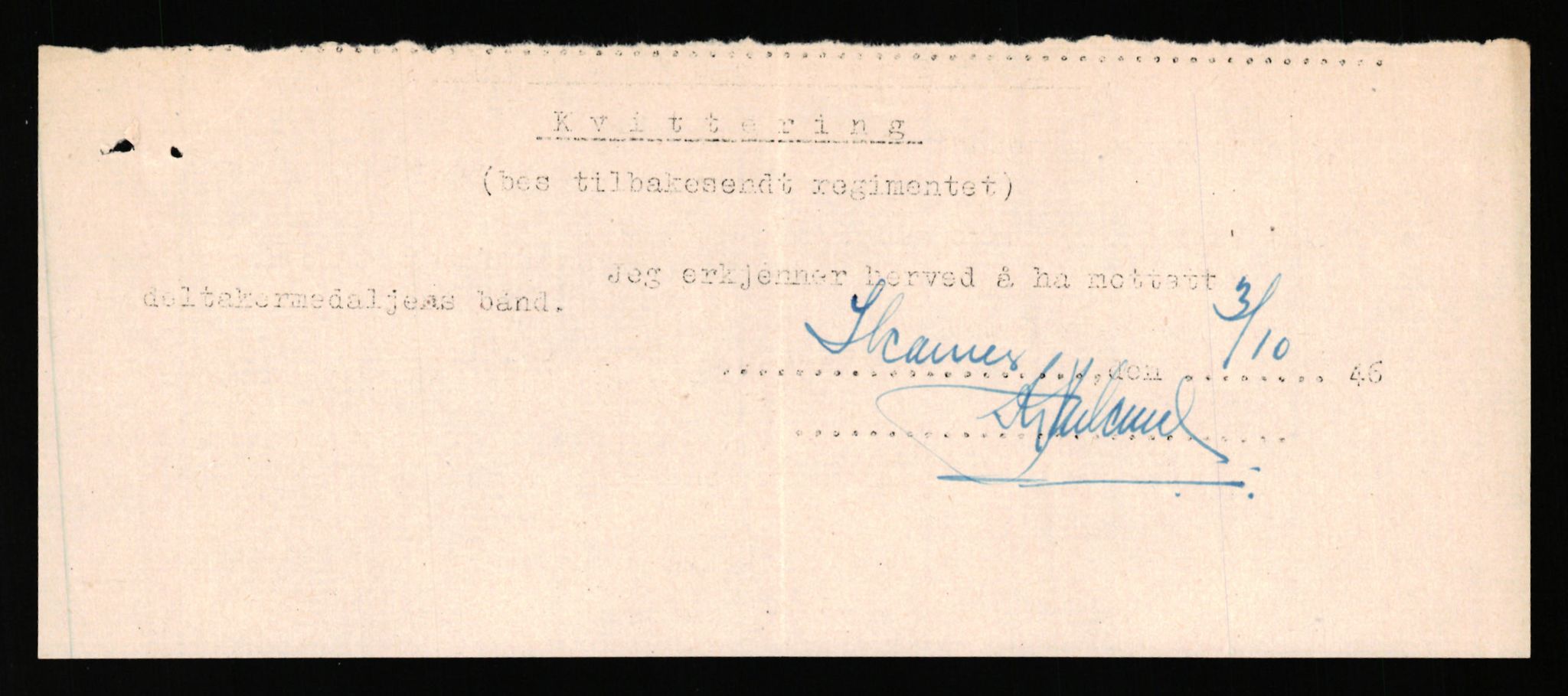 Forsvaret, Jegerkorpset - Akershus infantriregiment nr. 4, RA/RAFA-2947/D/Dd/L0055: DELTAKERMEDALJEN 2. VERDENSKRIG BOKS 3 H-M, 1945-1950, p. 435