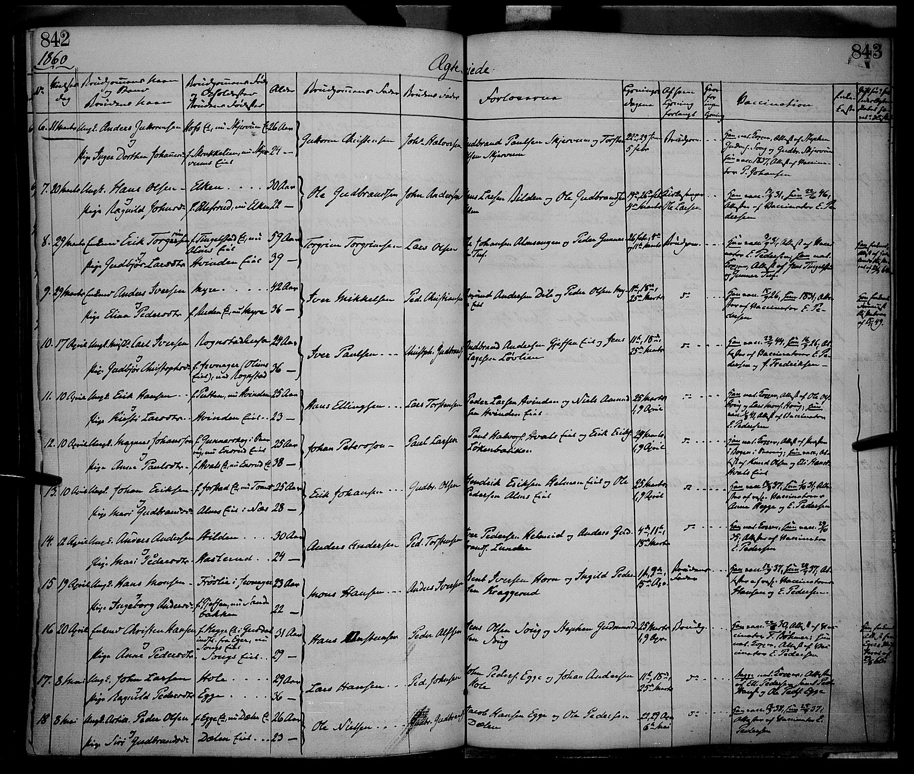 Gran prestekontor, SAH/PREST-112/H/Ha/Haa/L0012: Parish register (official) no. 12, 1856-1874, p. 842-843