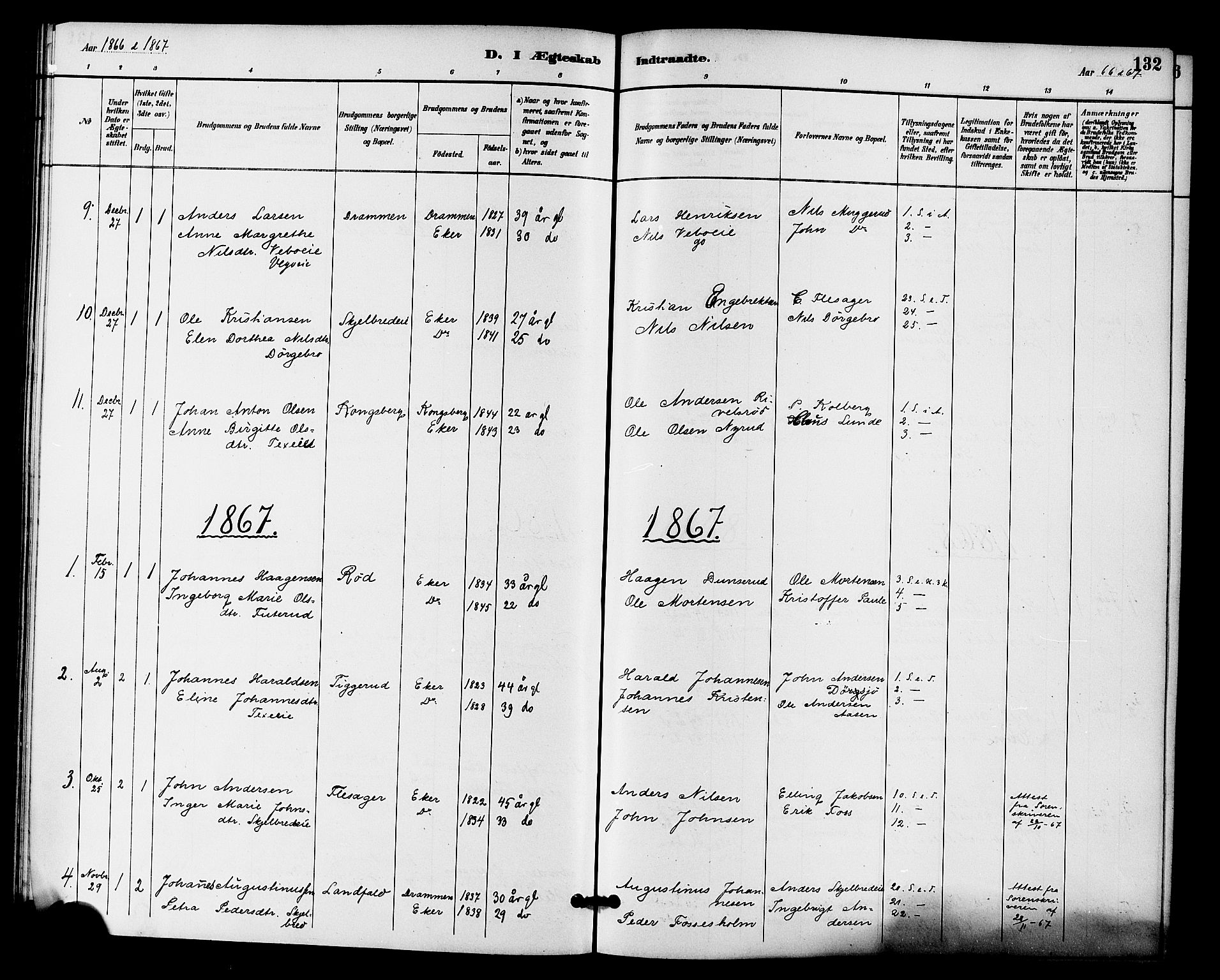 Fiskum kirkebøker, AV/SAKO-A-15/F/Fa/L0001: Parish register (official) no. 1, 1858-1877, p. 132