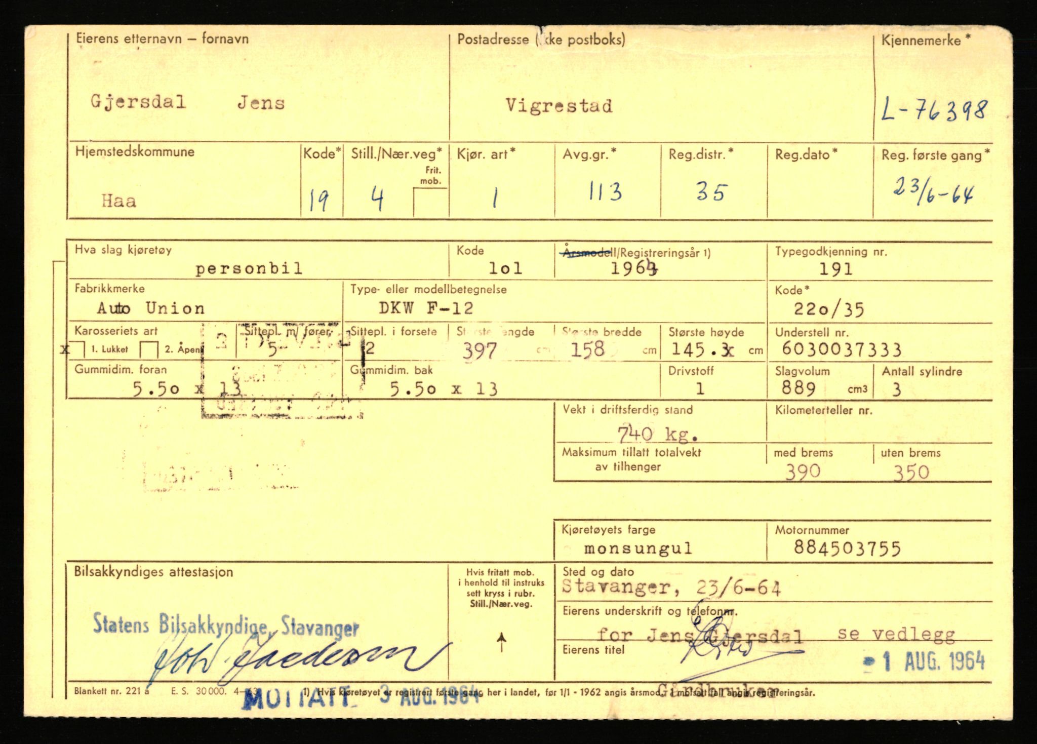 Stavanger trafikkstasjon, AV/SAST-A-101942/0/F/L0068: L-75000 - L-76799, 1930-1971, p. 1709