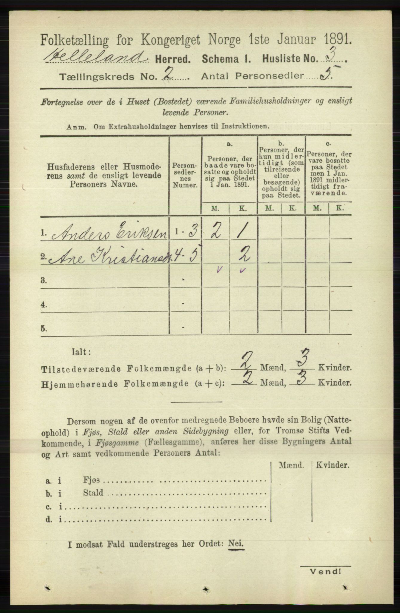 RA, 1891 census for 1115 Helleland, 1891, p. 374