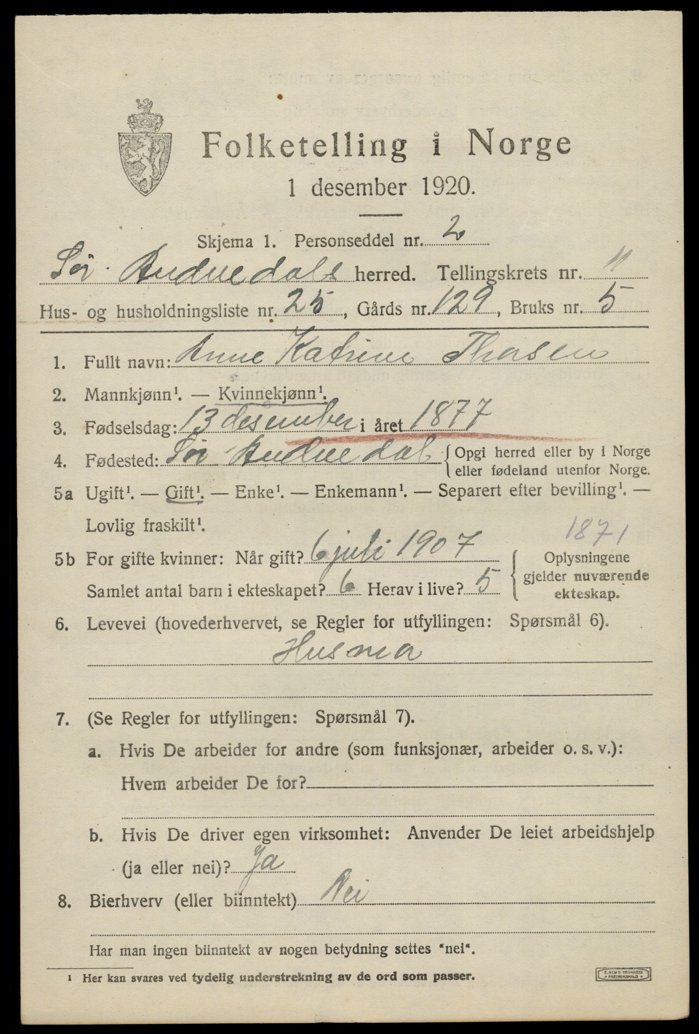 SAK, 1920 census for Sør-Audnedal, 1920, p. 4477