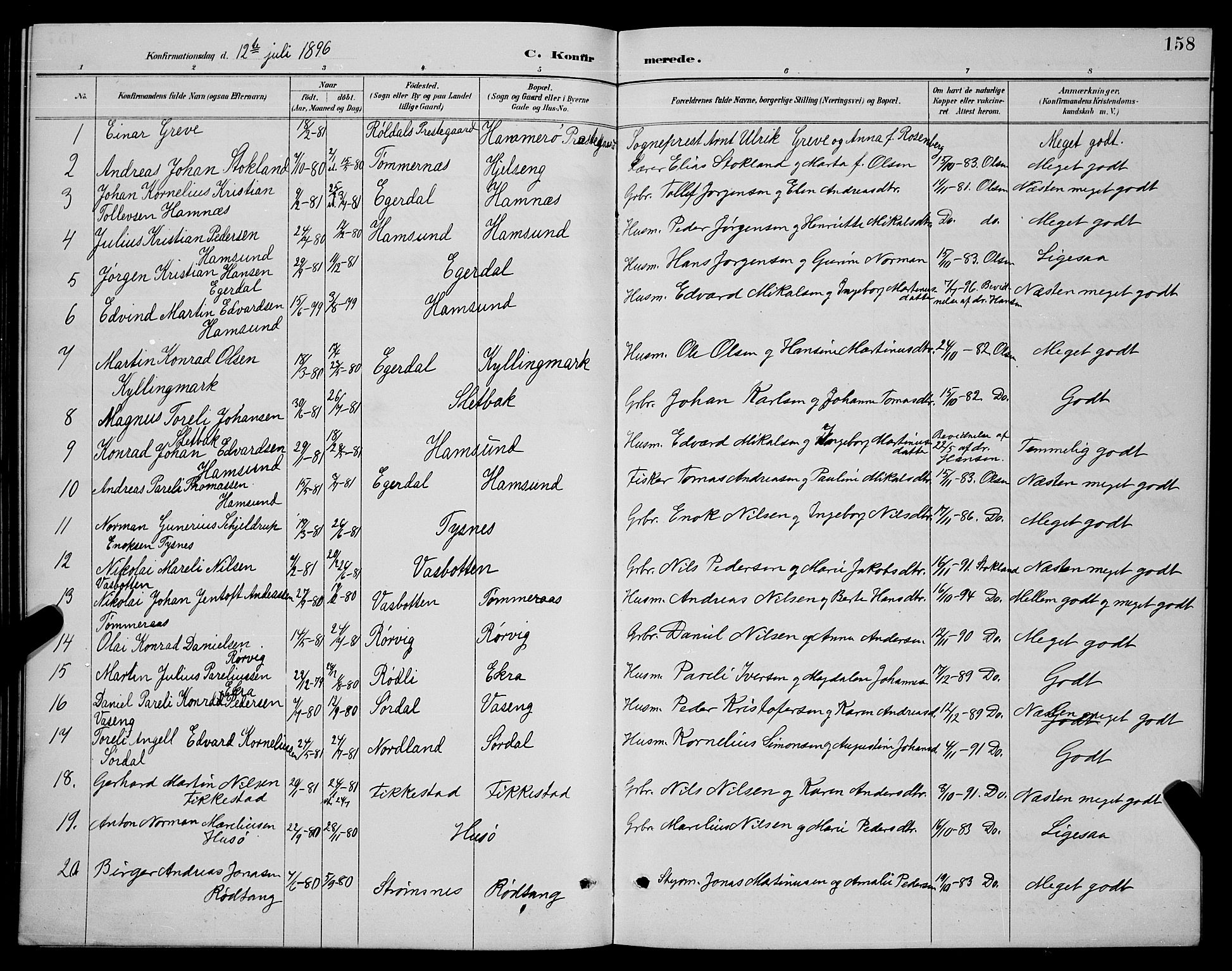 Ministerialprotokoller, klokkerbøker og fødselsregistre - Nordland, SAT/A-1459/859/L0859: Parish register (copy) no. 859C05, 1887-1898, p. 158