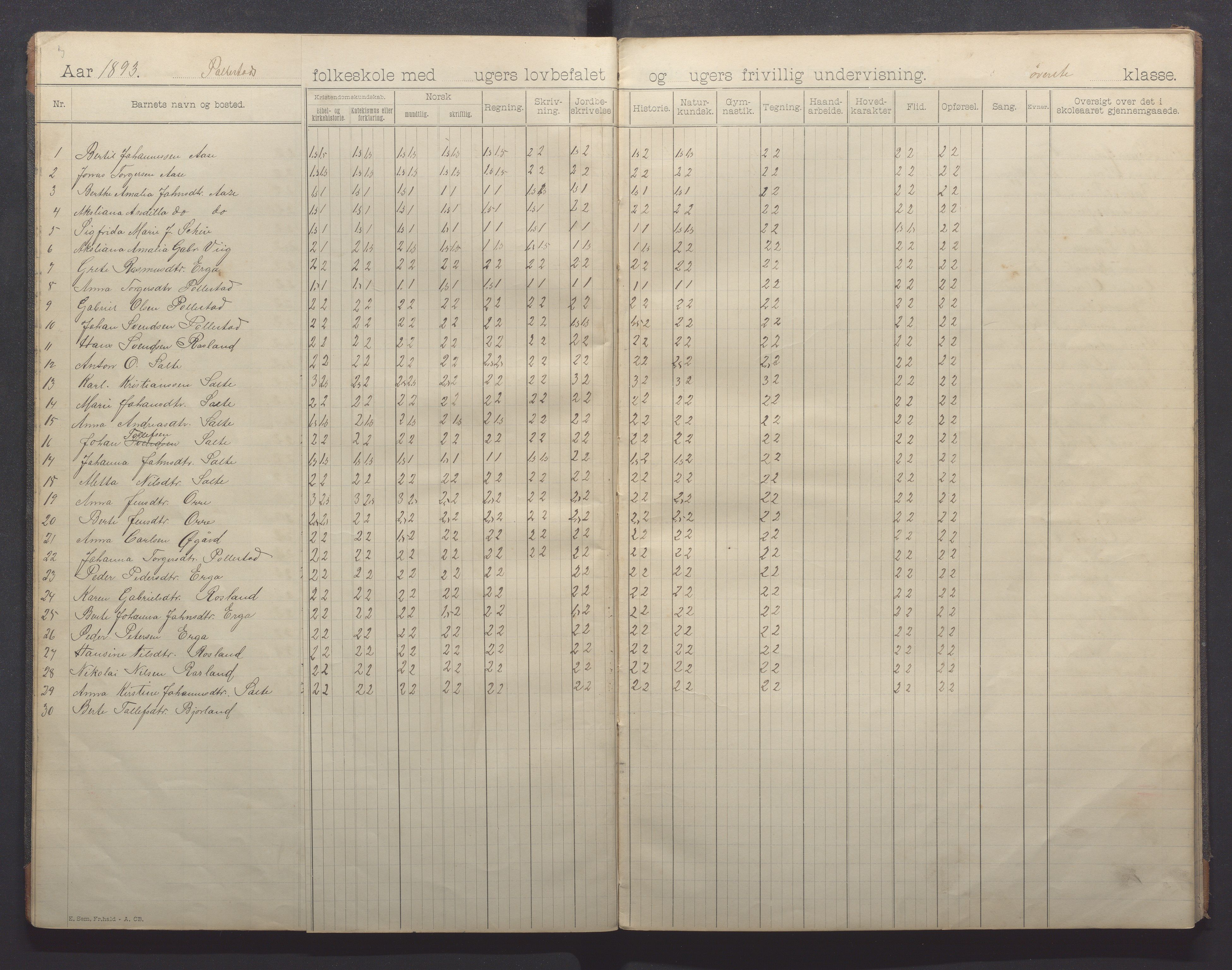 Klepp kommune - Pollestad skule, IKAR/K-100295/H/L0001: Skoleprotokoll, 1892-1898, p. 10