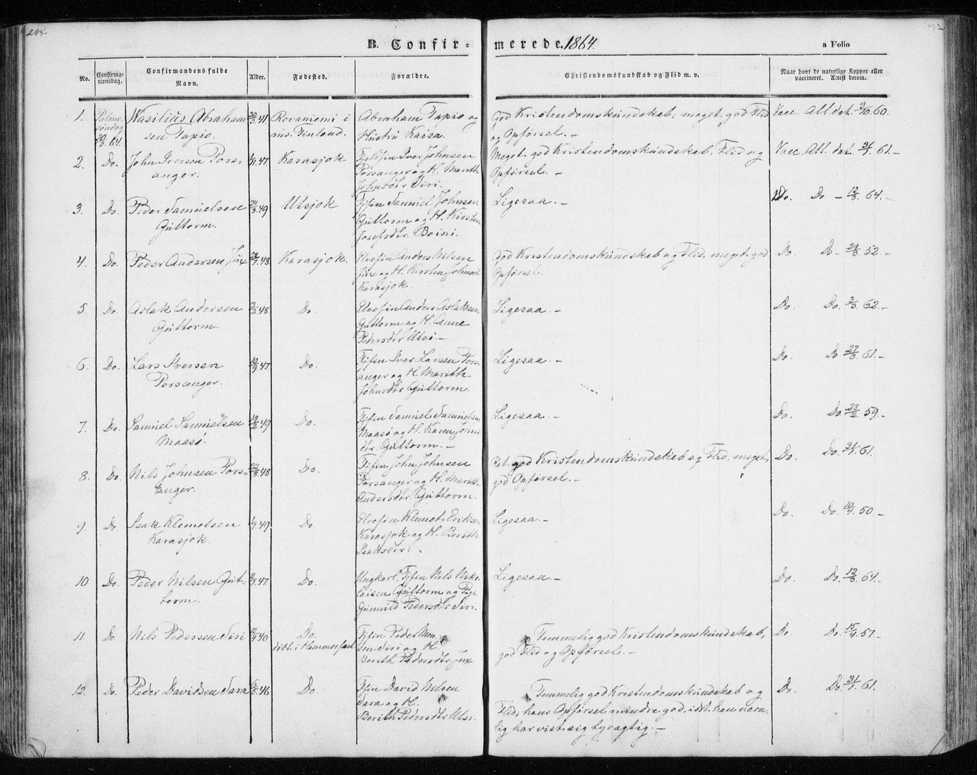 Kistrand/Porsanger sokneprestembete, SATØ/S-1351/H/Ha/L0012.kirke: Parish register (official) no. 12, 1843-1871, p. 248-249
