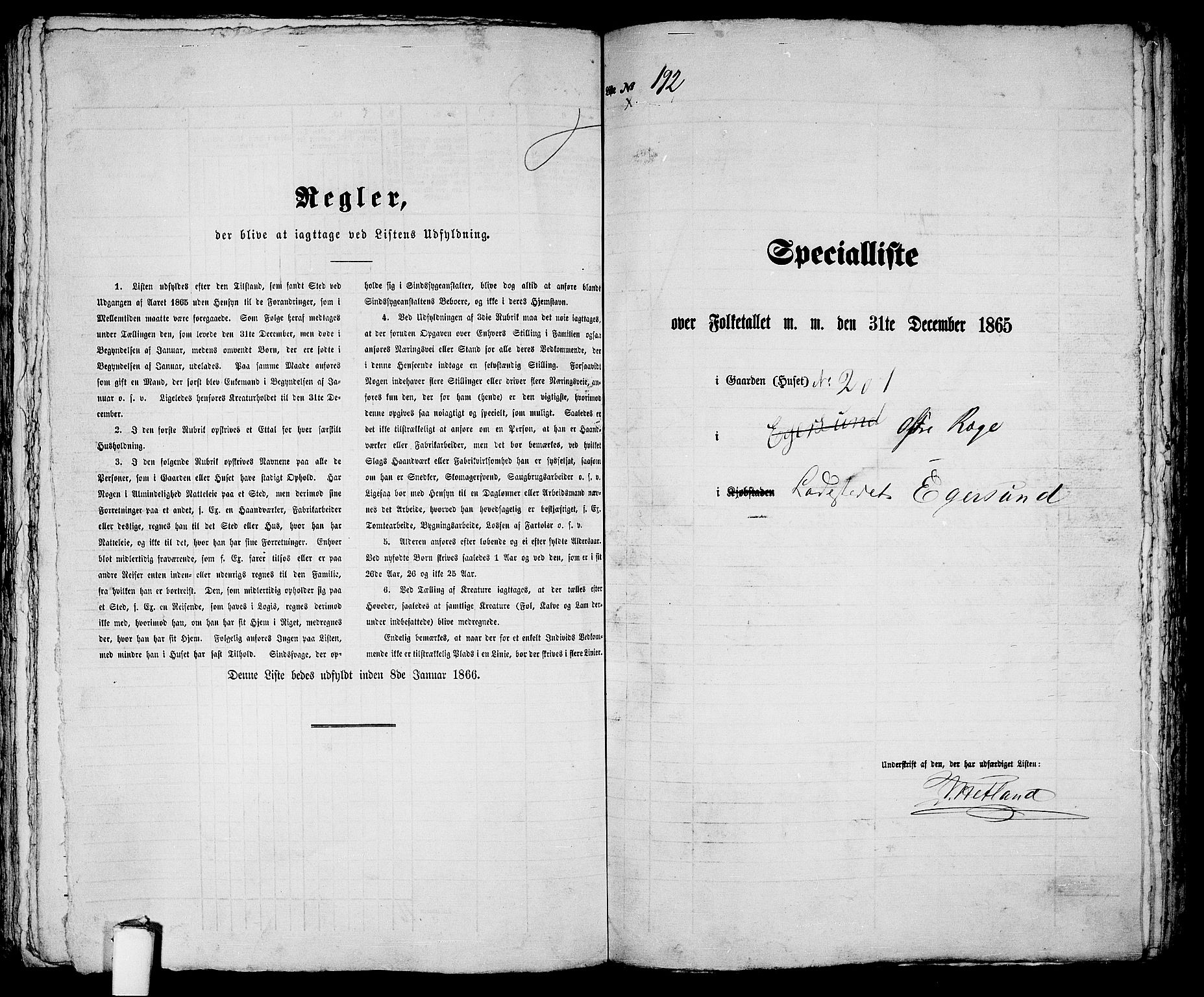 RA, 1865 census for Eigersund parish, Egersund town, 1865, p. 396