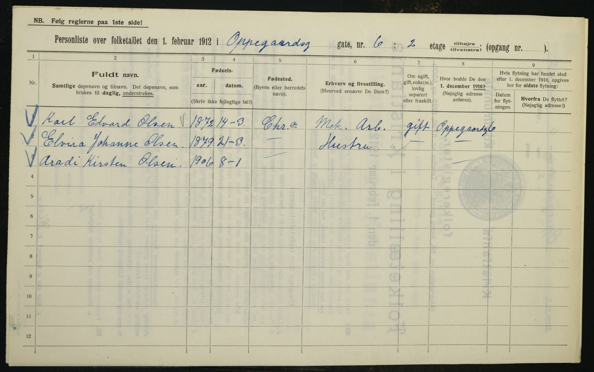 OBA, Municipal Census 1912 for Kristiania, 1912, p. 76313