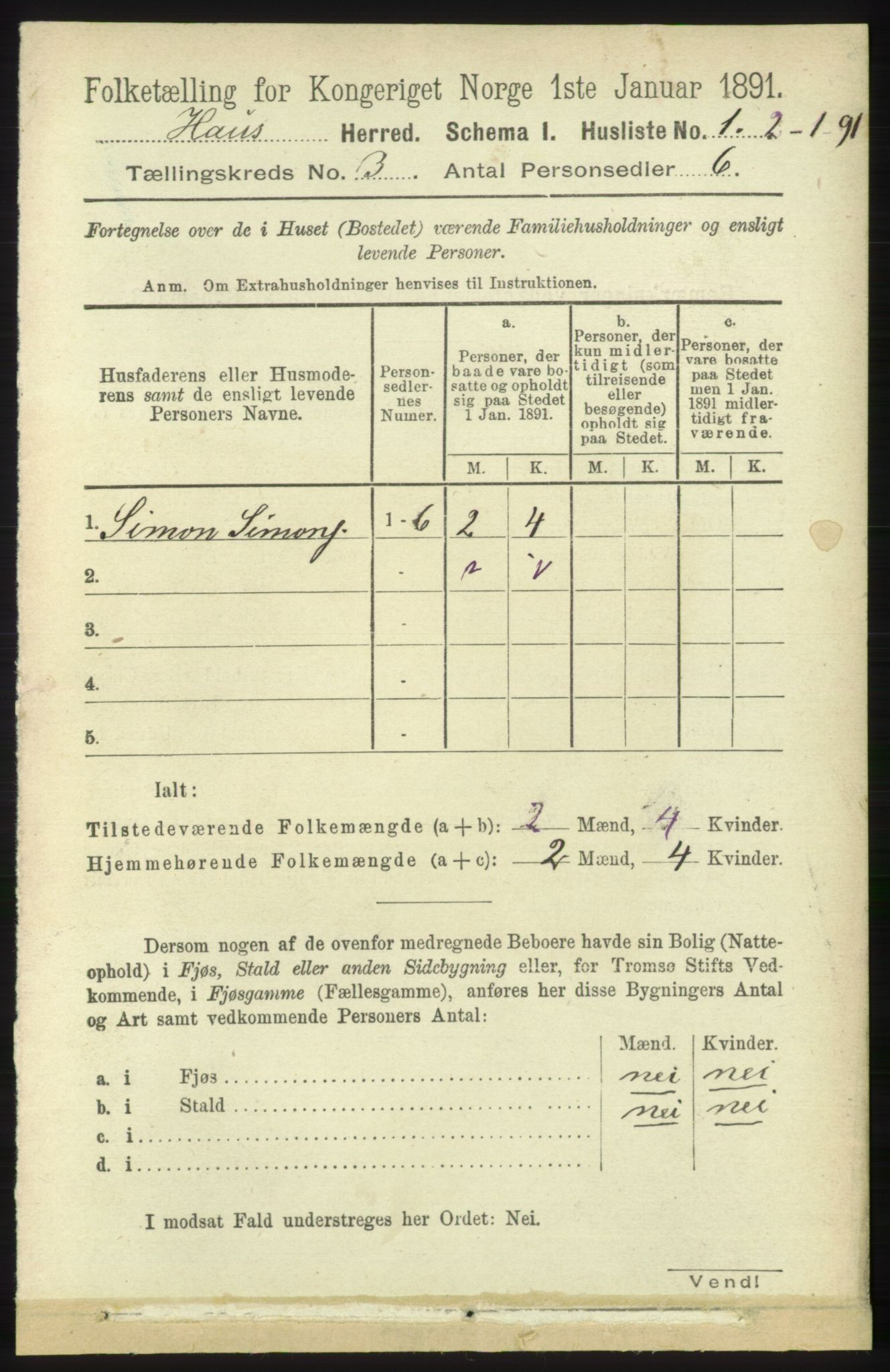 RA, 1891 census for 1250 Haus, 1891, p. 899