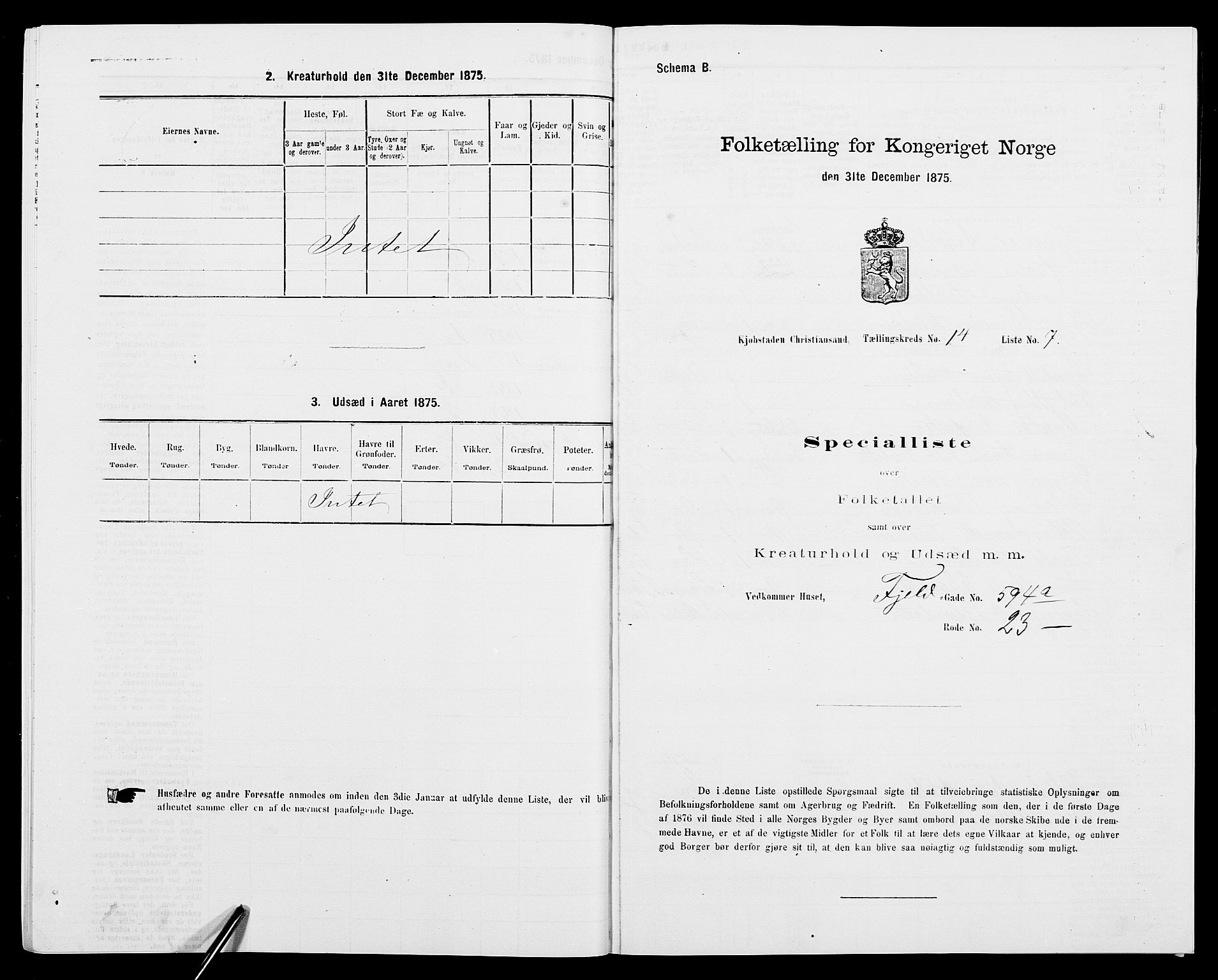 SAK, 1875 census for 1001P Kristiansand, 1875, p. 2188