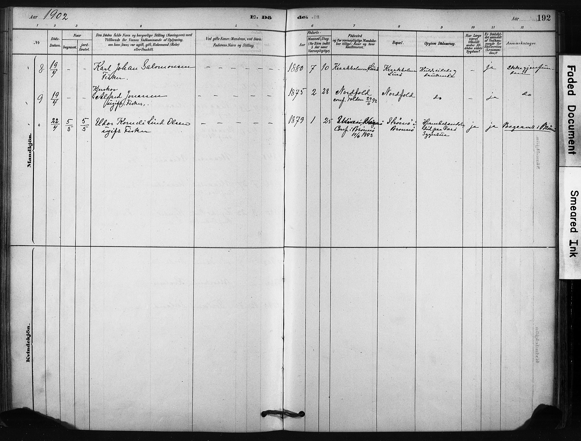 Ministerialprotokoller, klokkerbøker og fødselsregistre - Nordland, AV/SAT-A-1459/807/L0122: Parish register (official) no. 807A05, 1880-1902, p. 192