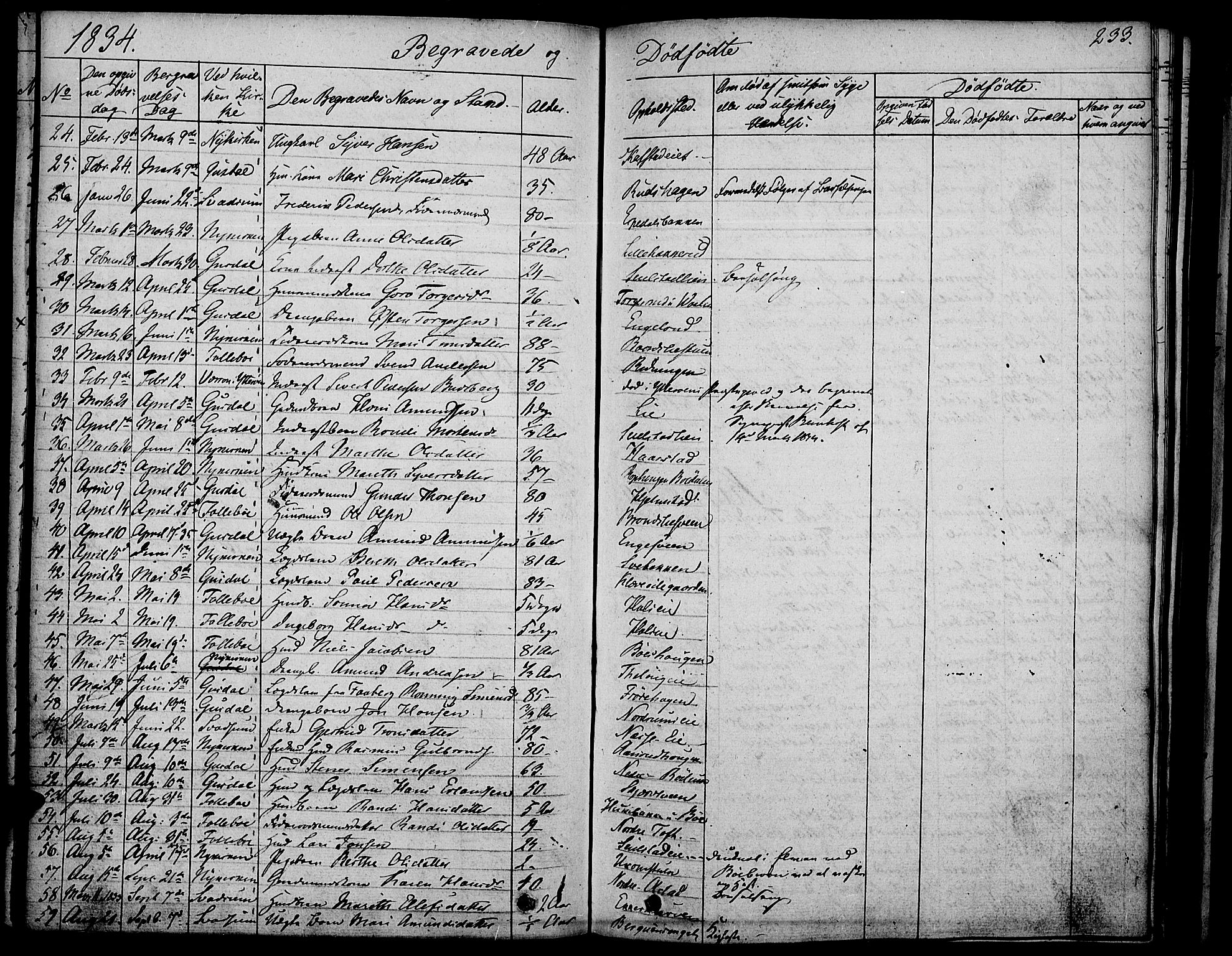 Gausdal prestekontor, SAH/PREST-090/H/Ha/Haa/L0006: Parish register (official) no. 6, 1830-1839, p. 233