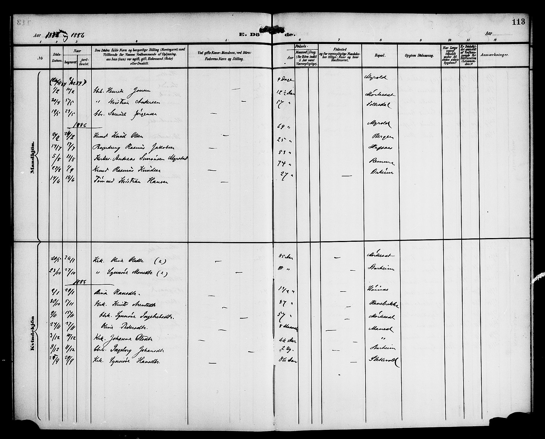 Eid sokneprestembete, SAB/A-82301/H/Haa/Haac/L0001: Parish register (official) no. C 1, 1879-1899, p. 113