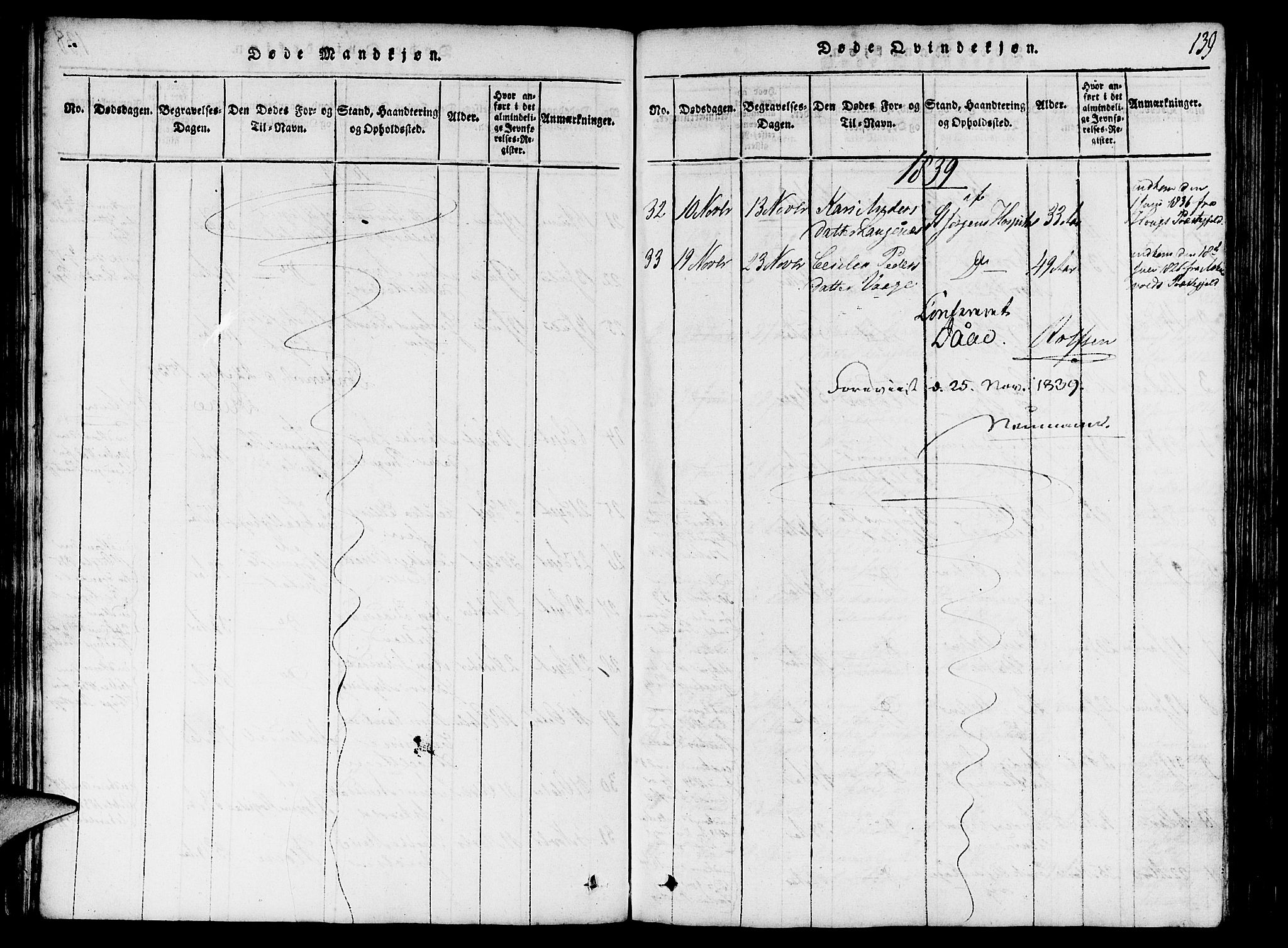 St. Jørgens hospital og Årstad sokneprestembete, AV/SAB-A-99934: Parish register (official) no. A 3, 1815-1843, p. 139