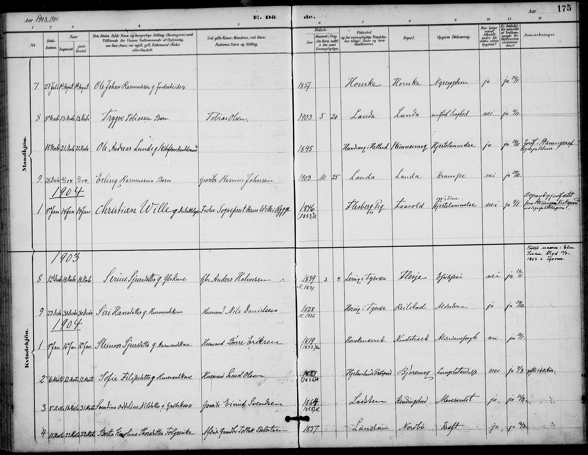 Finnøy sokneprestkontor, SAST/A-101825/H/Ha/Haa/L0011: Parish register (official) no. A 11, 1891-1910, p. 175