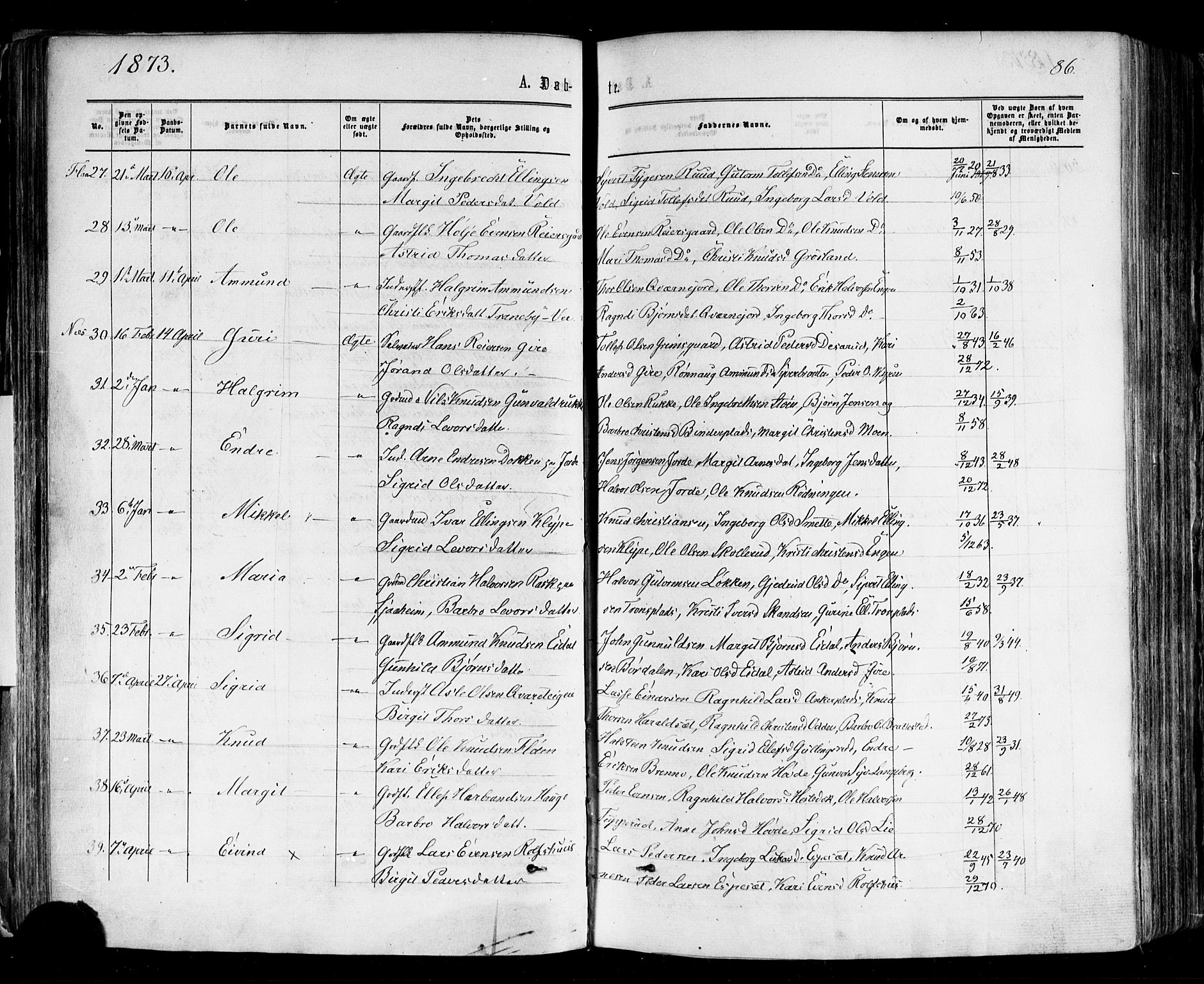 Nes kirkebøker, AV/SAKO-A-236/F/Fa/L0010: Parish register (official) no. 10, 1864-1880, p. 86