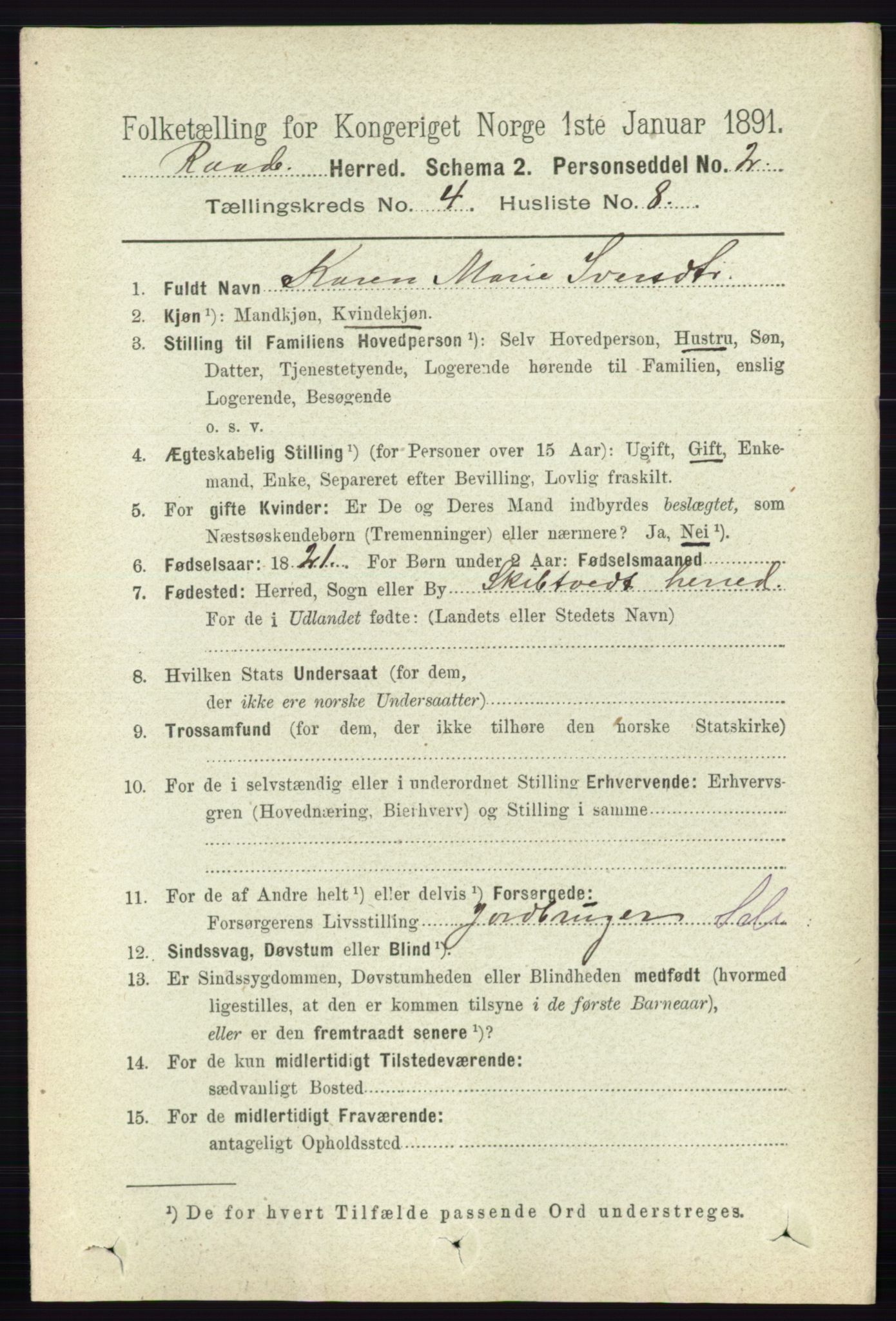 RA, 1891 census for 0135 Råde, 1891, p. 1904