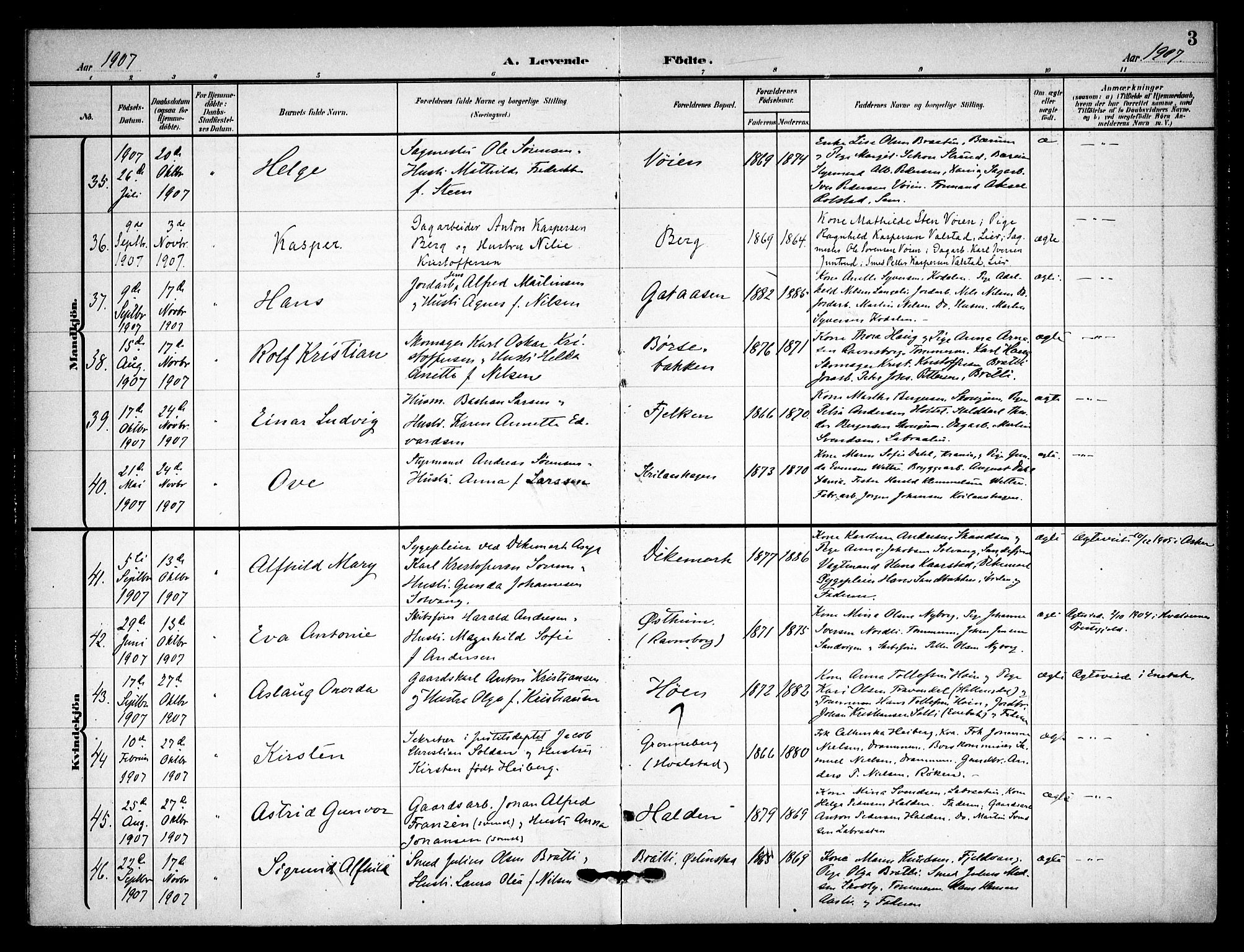 Asker prestekontor Kirkebøker, SAO/A-10256a/F/Fa/L0017: Parish register (official) no. I 17, 1907-1915, p. 3